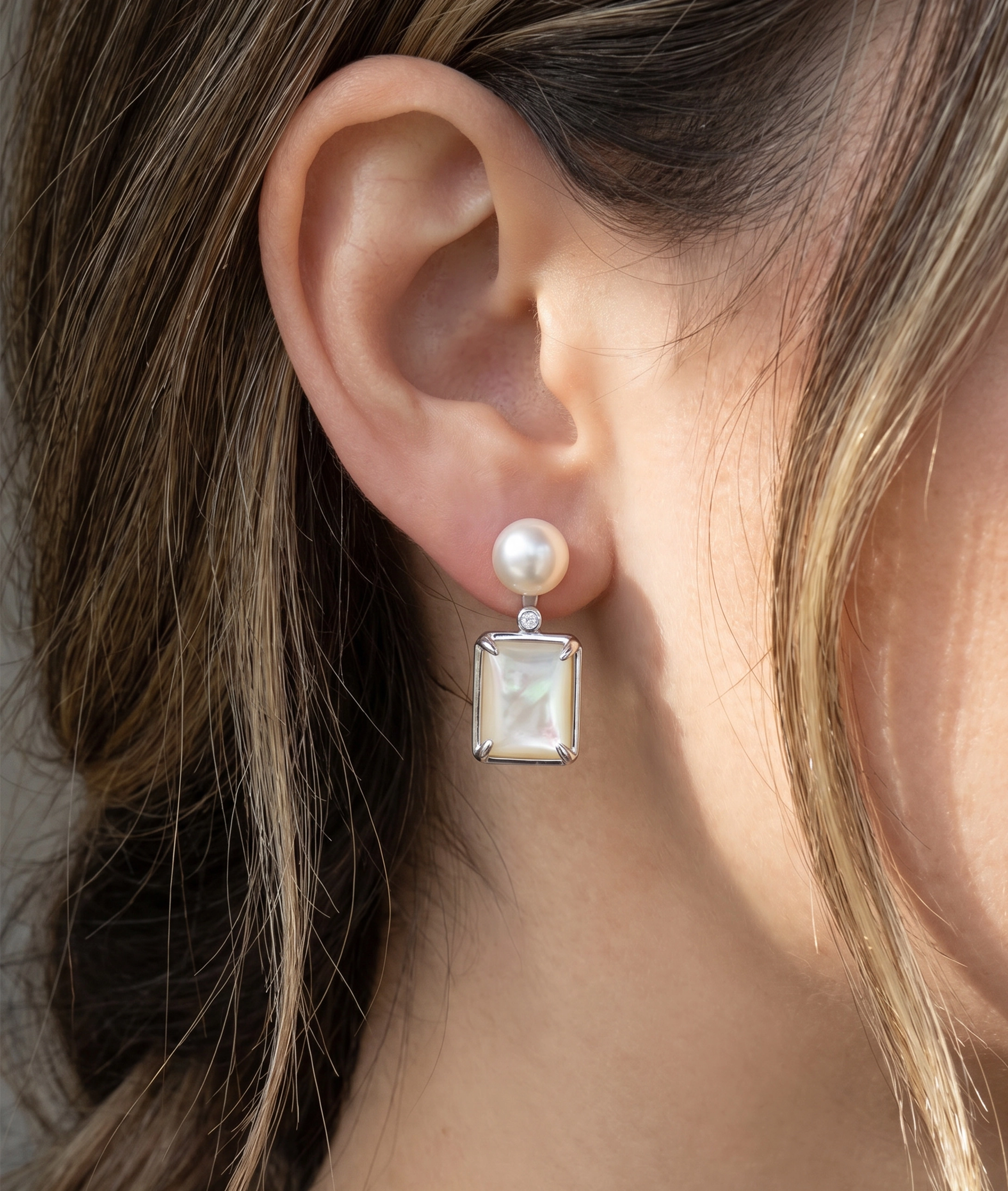 White Freshwater Pearl & Mother of Pearl Aubrey Earrings