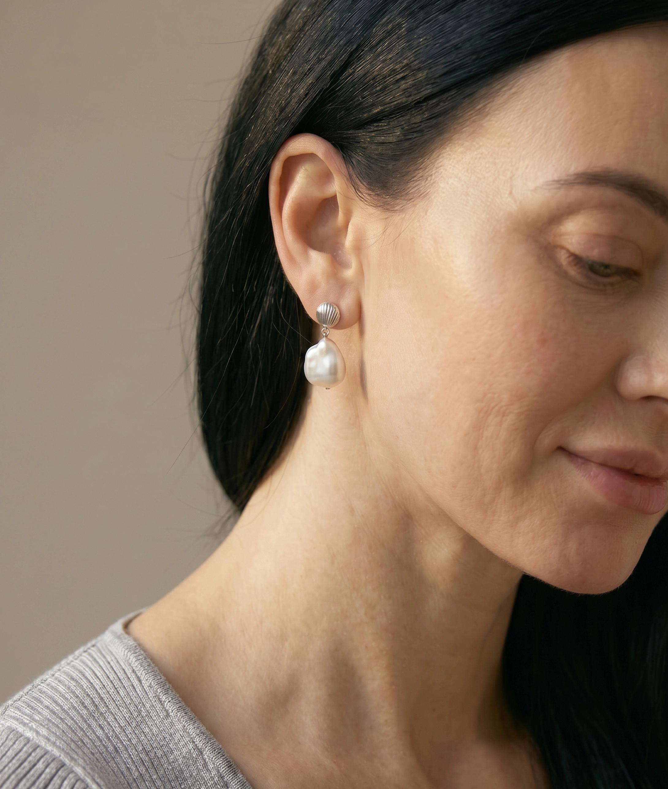 White Freshwater Baroque Pearl Bianca Earrings