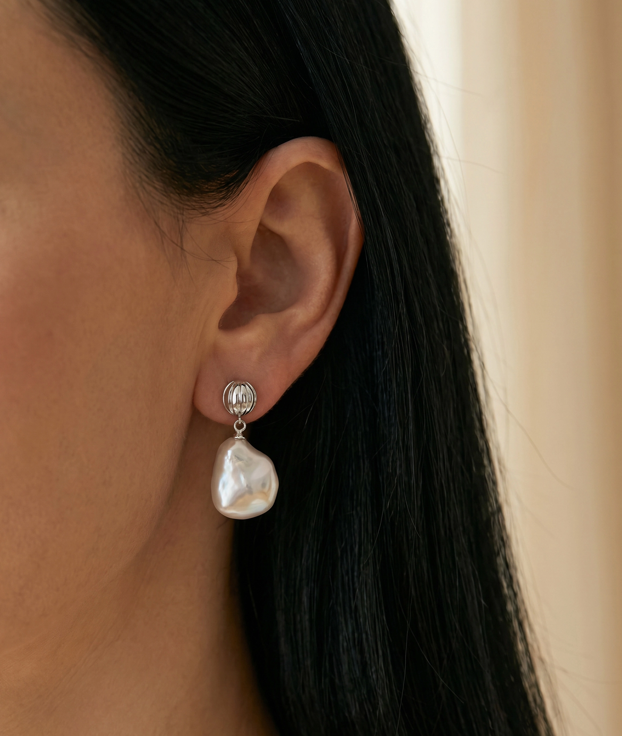 White Freshwater Baroque Pearl Bianca Earrings