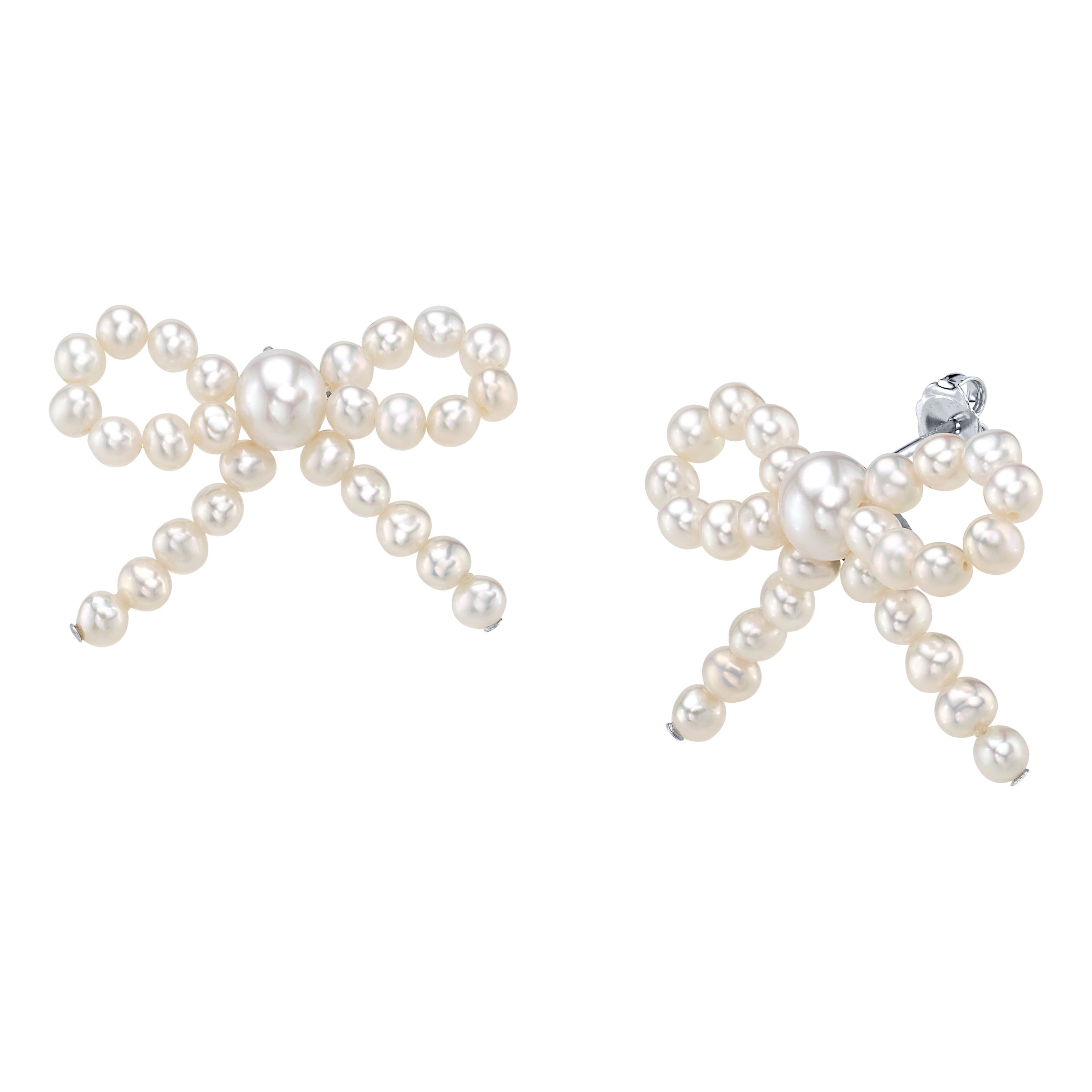 White Freshwater Pearl Bow Earrings