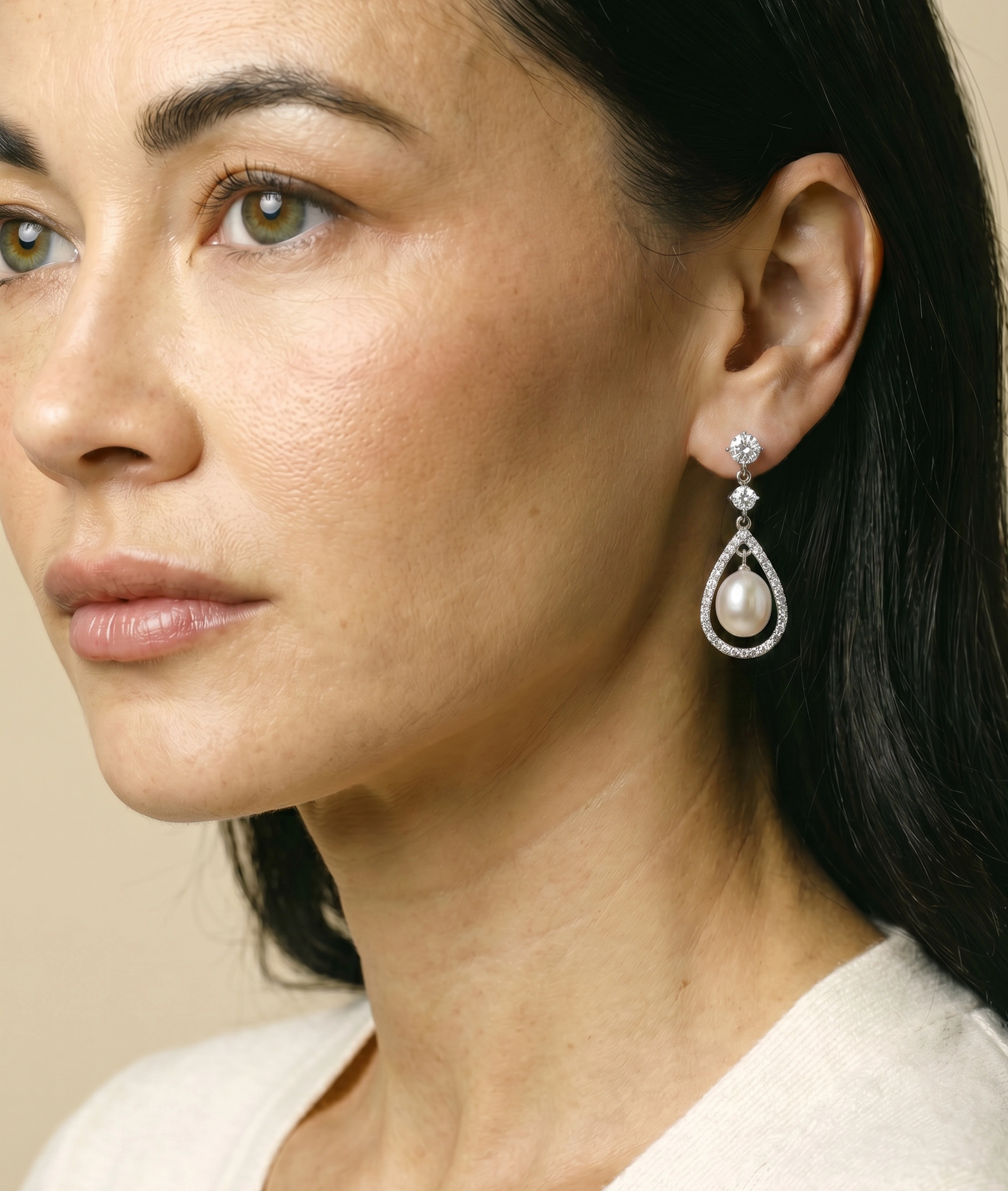 White Freshwater Pearl Dazzel Earrings