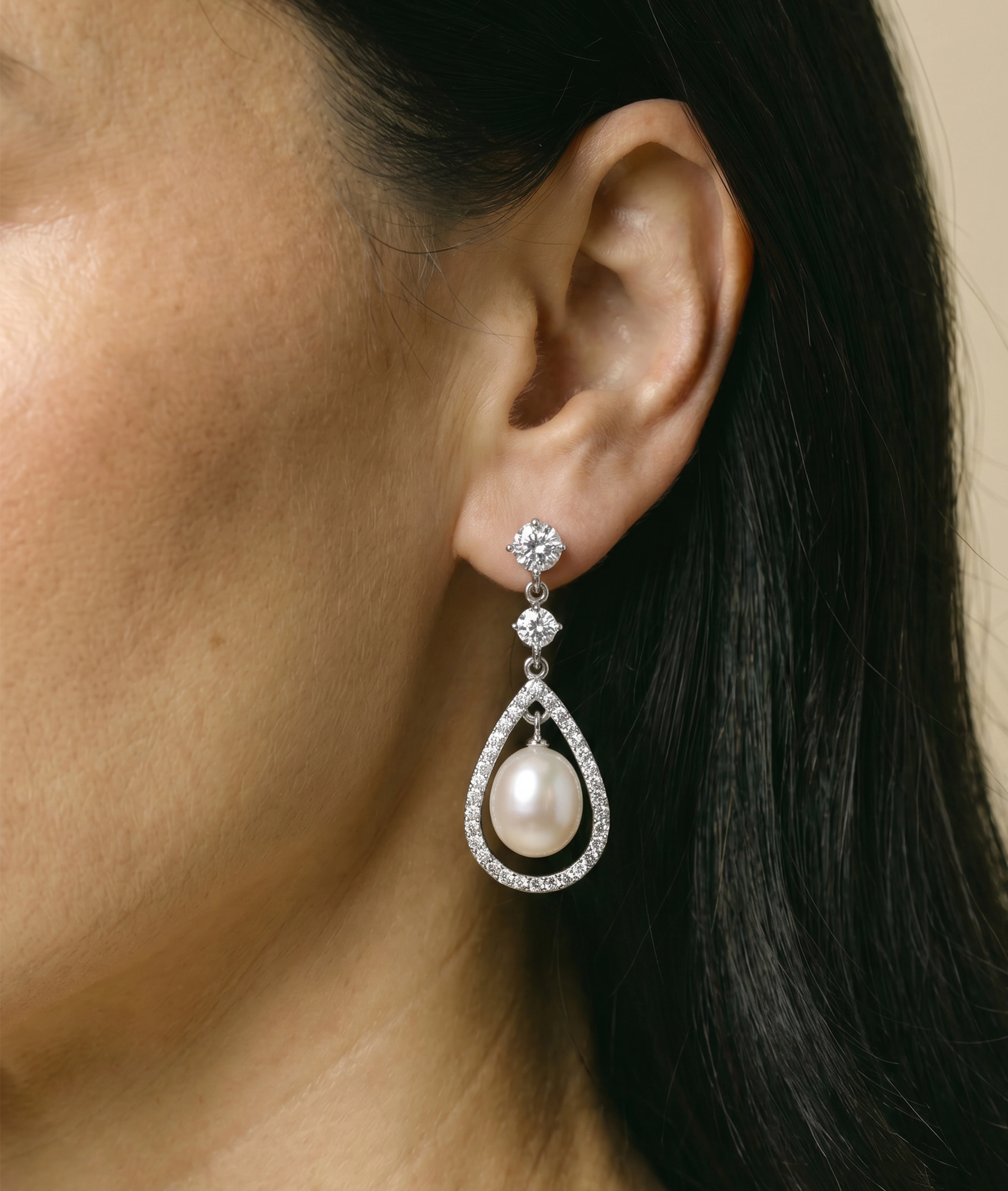 White Freshwater Pearl Dazzel Earrings