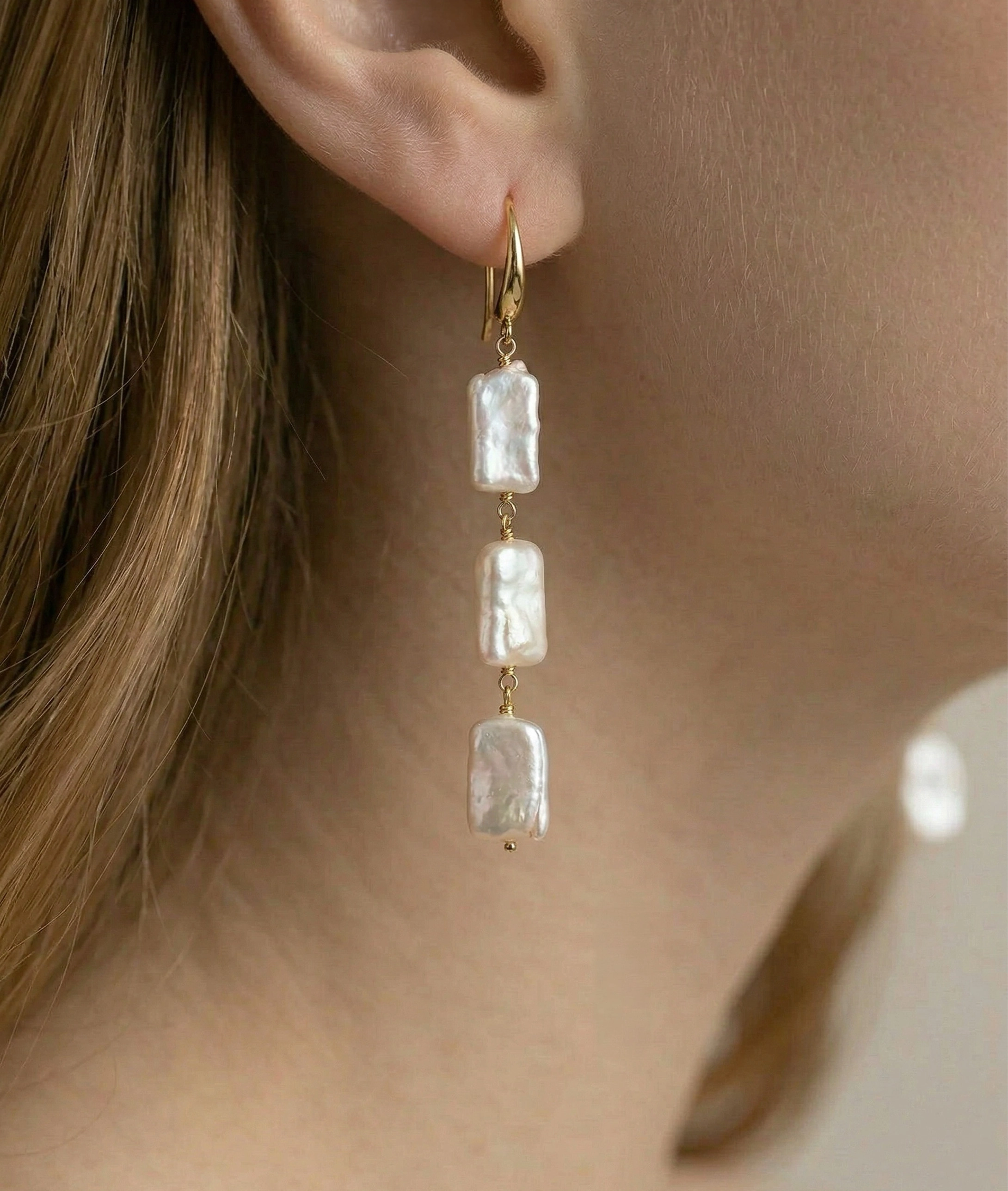 Triple White Freshwater Baroque Pearl Jaylene Earrings