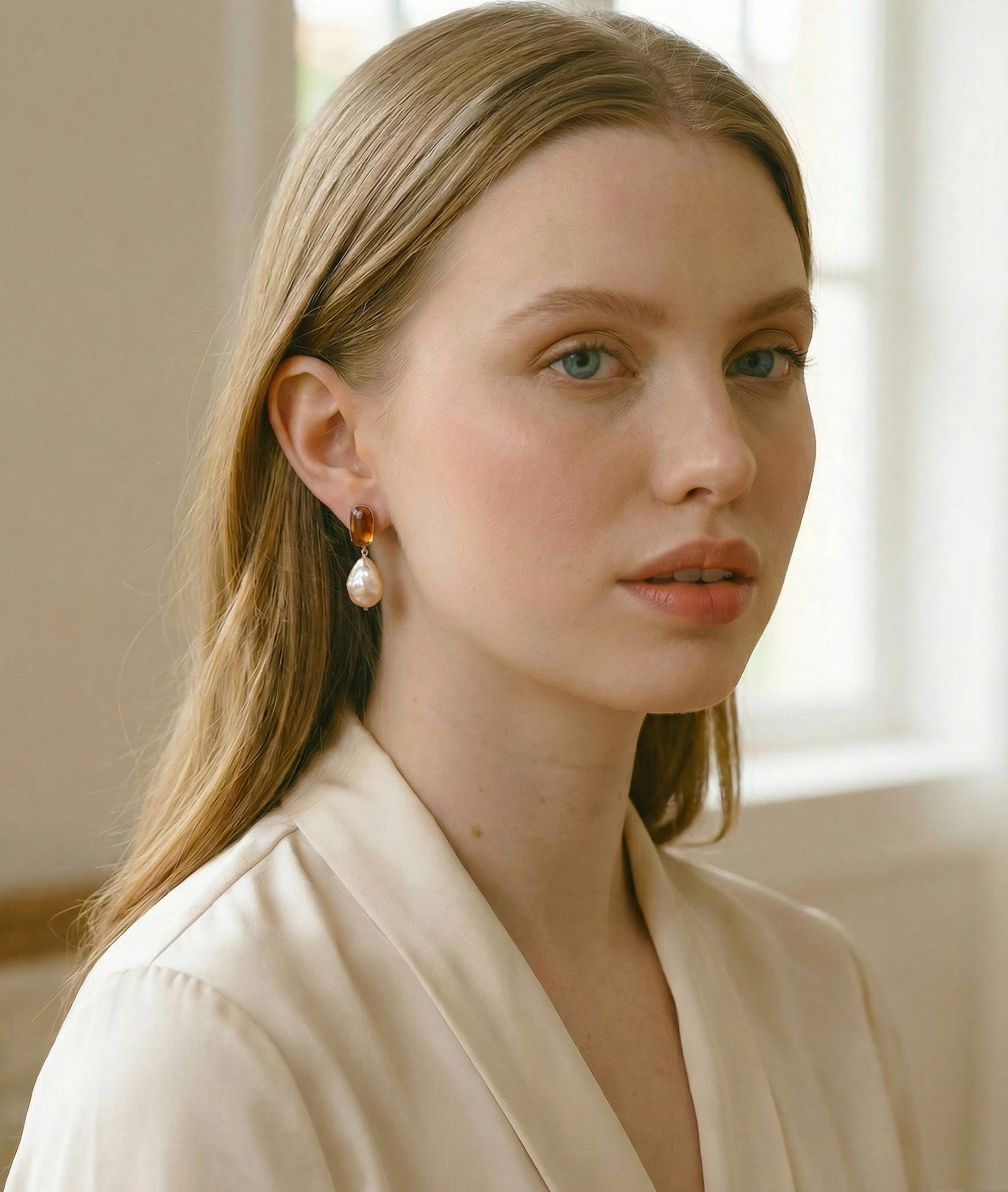 Peach Freshwater Baroque Pearl Katana Earrings