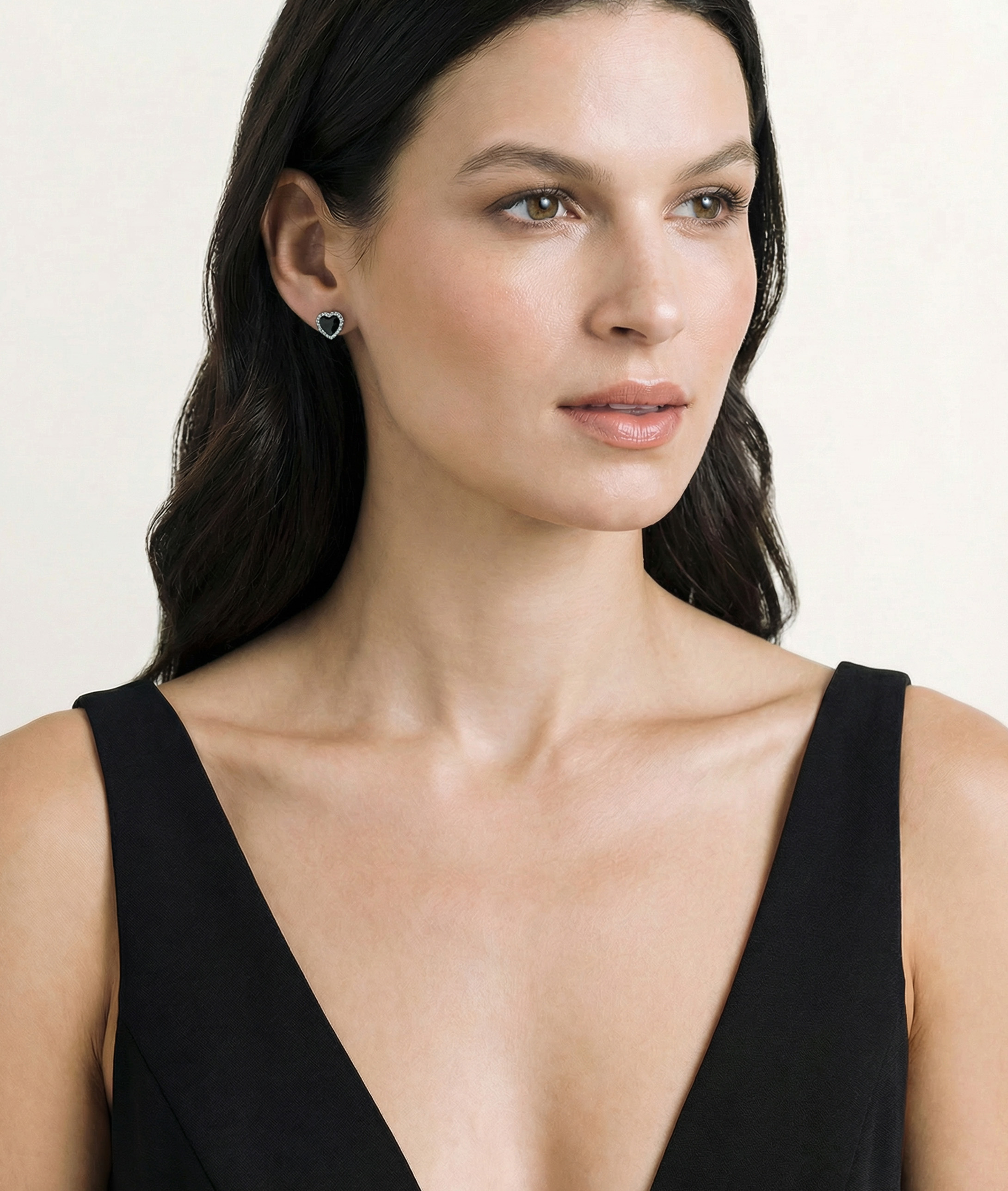 Black Mother of Pearl Heart-Shaped Ophelia Earrings - Model Image