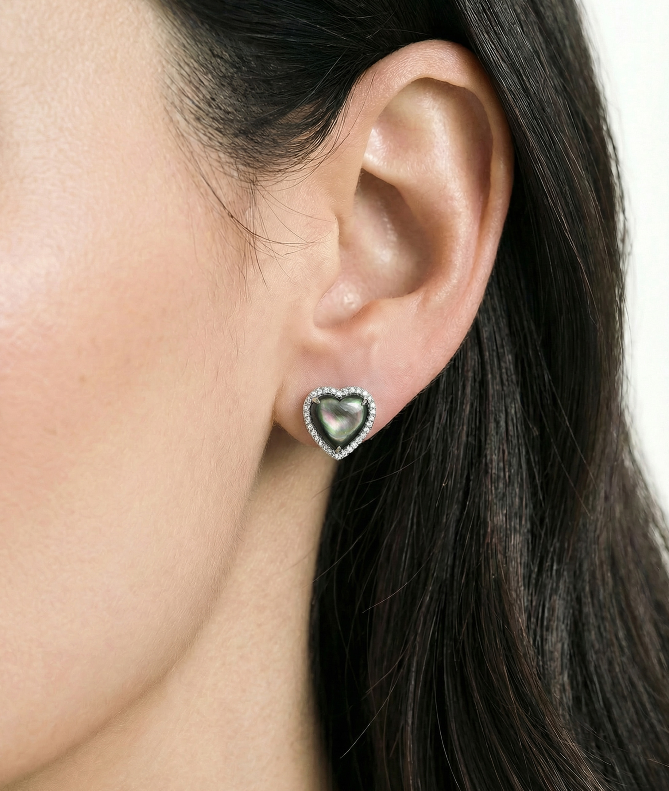 Black Mother of Pearl Heart-Shaped Ophelia Earrings - Secondary Image
