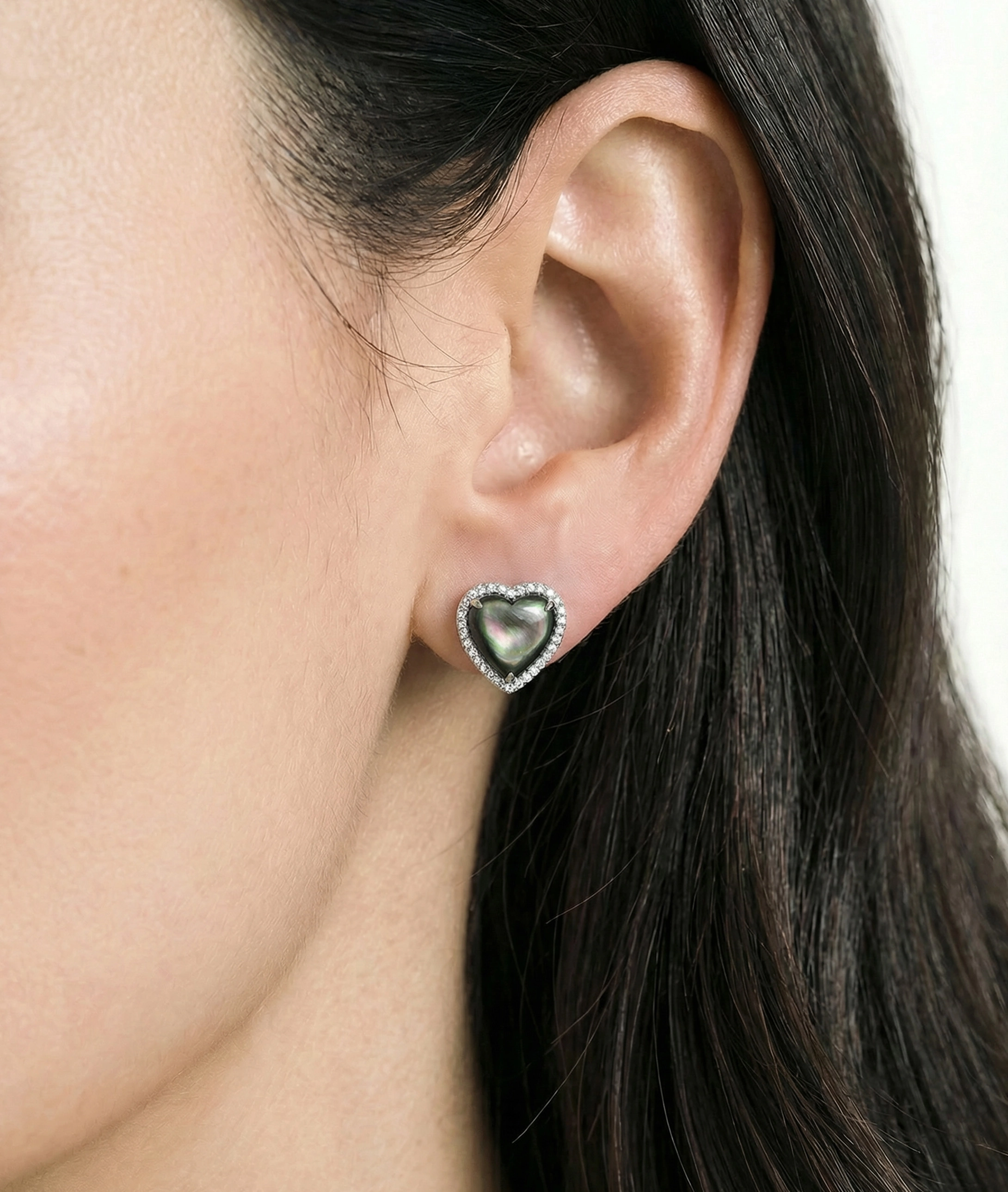 Black Mother of Pearl Heart-Shaped Ophelia Earrings