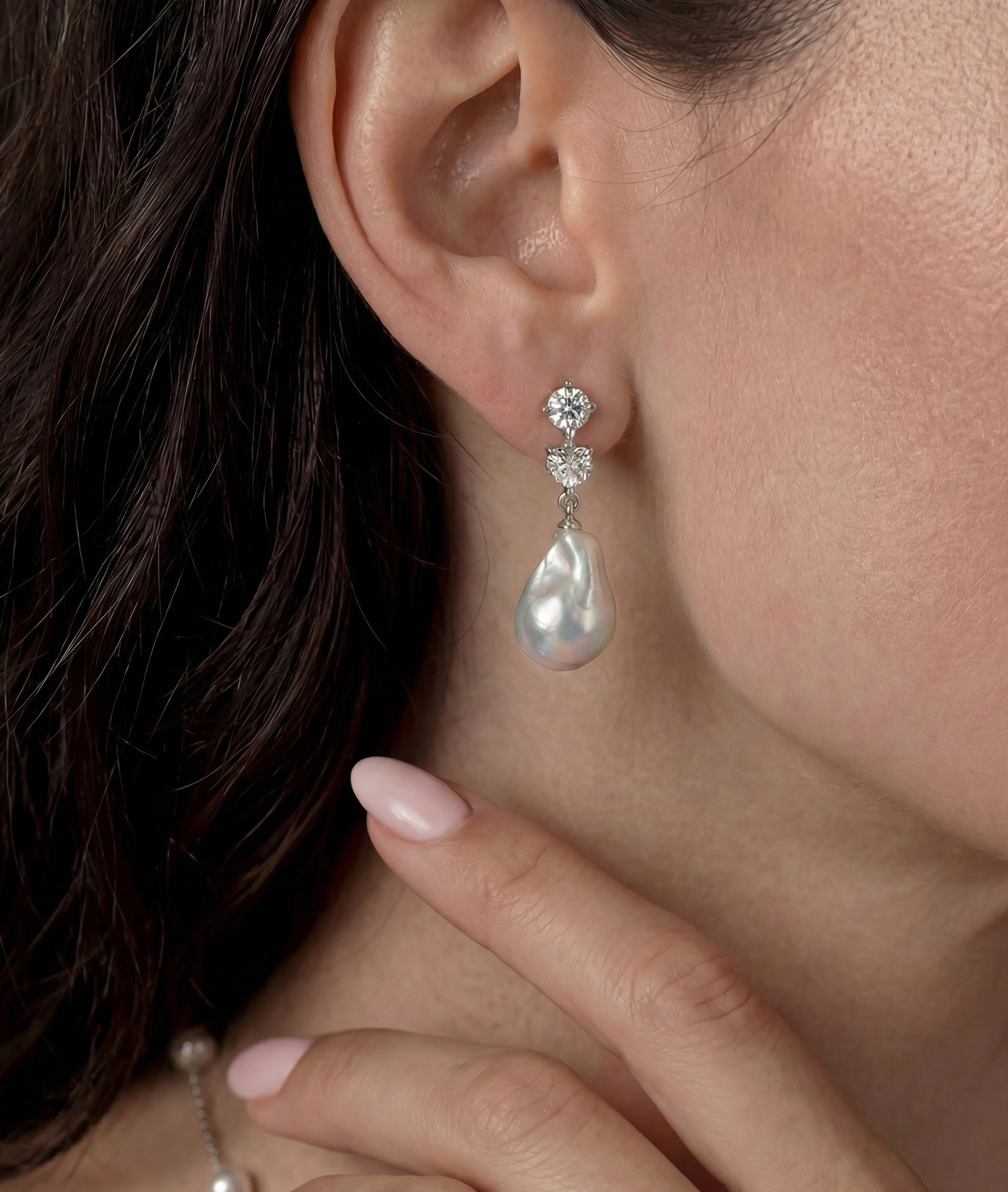 White Freshwater Baroque Pearl Precious Earrings