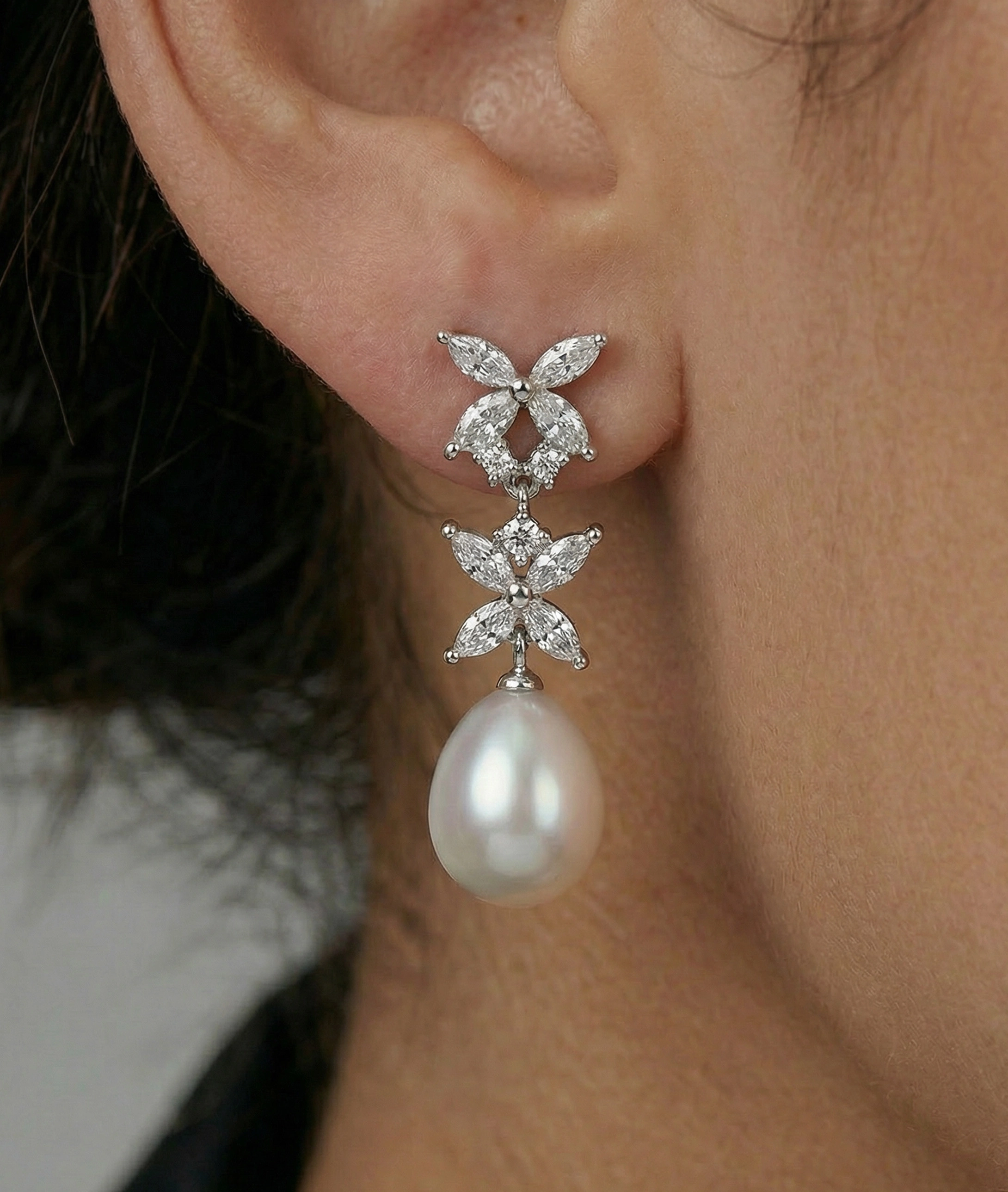 White Freshwater Pearl Sparkle Earrings