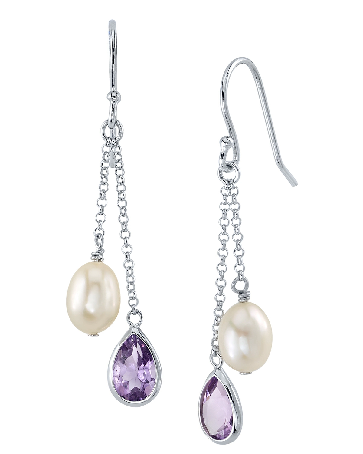 White Freshwater Drop Shape Cultured Pearl & amethyst Earrings