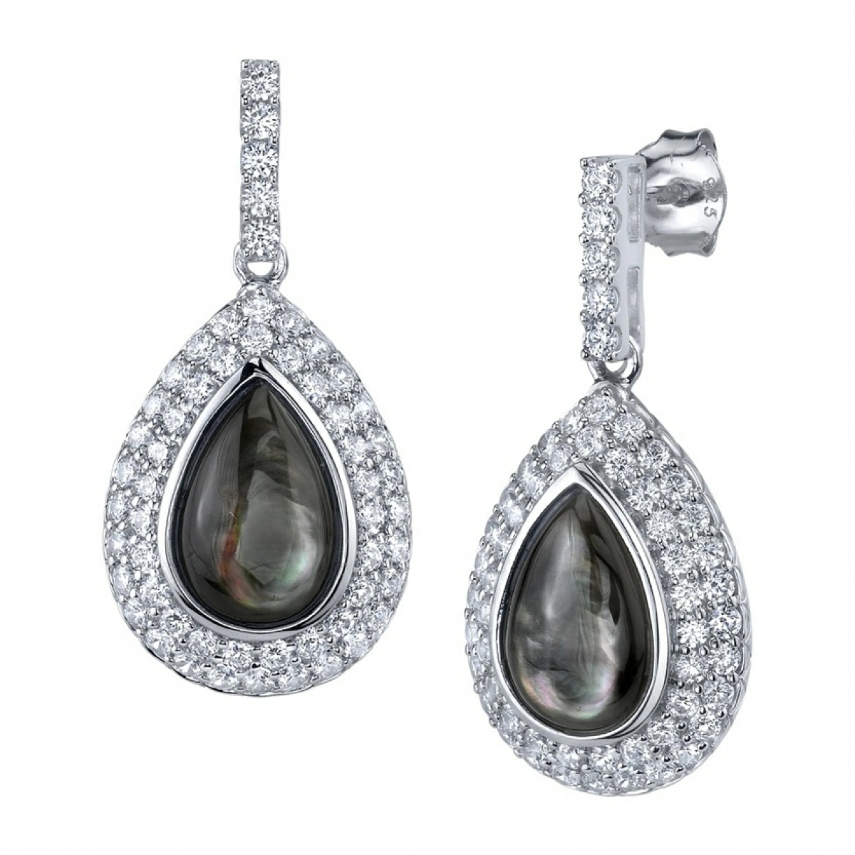 Black Mother of Pearl Cultured Pearl & Cubic Zirconia Earrings