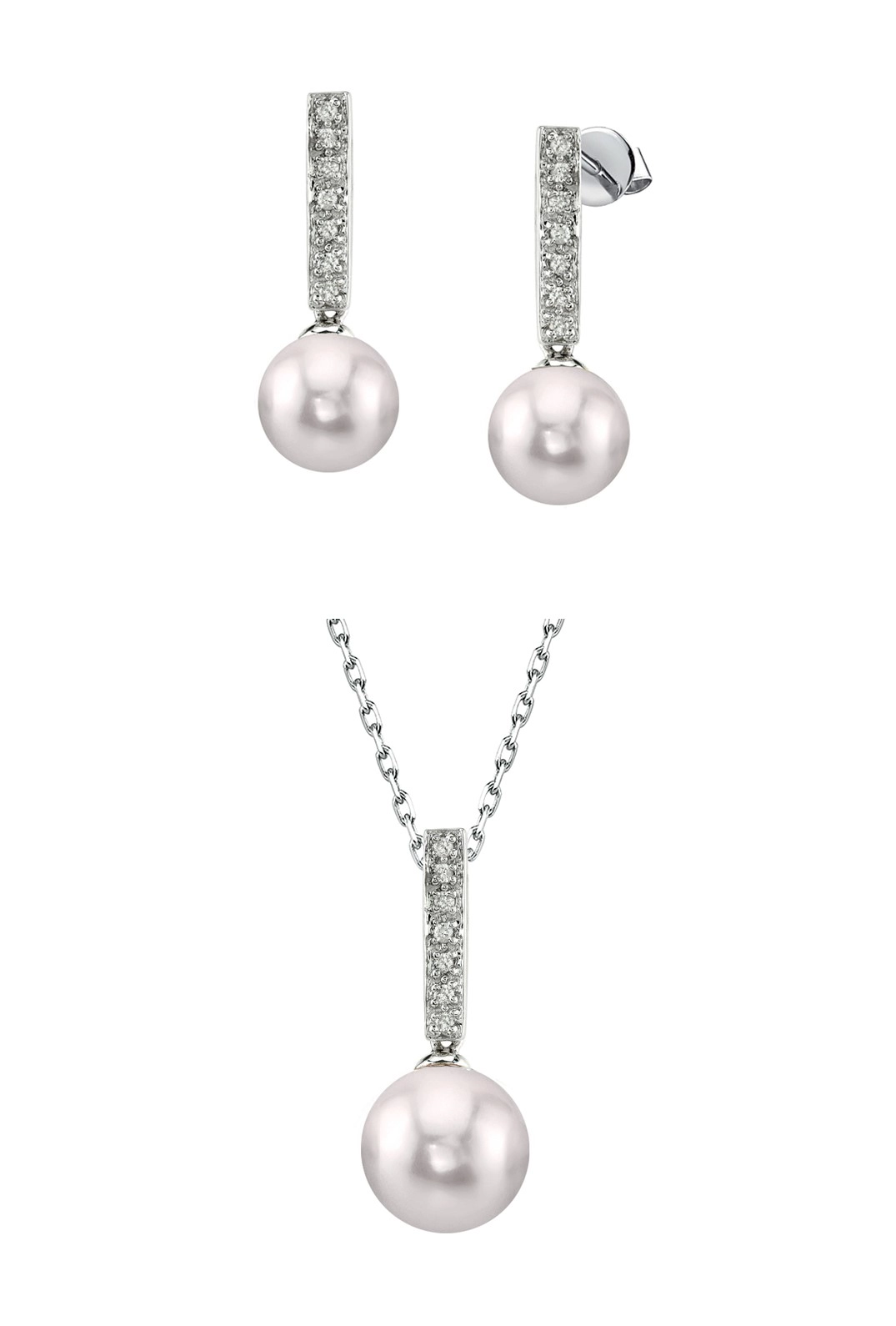 Akoya Pearl Dangling Diamond Pendant & Earrings