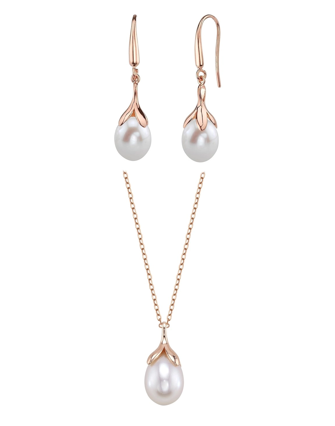 10-11mm Freshwater Pearl Rose Gold Plated Olive Drop Pendant and Earrings Set