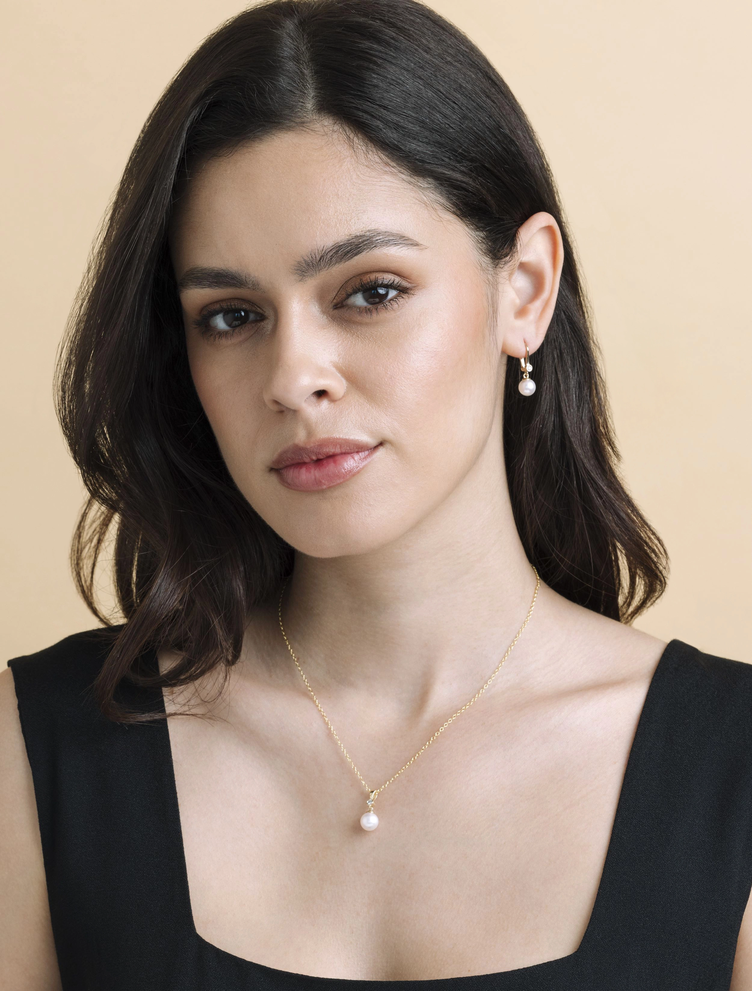 14K Gold White Akoya Cultured Pearl & Diamond Michelle Jewelry Set