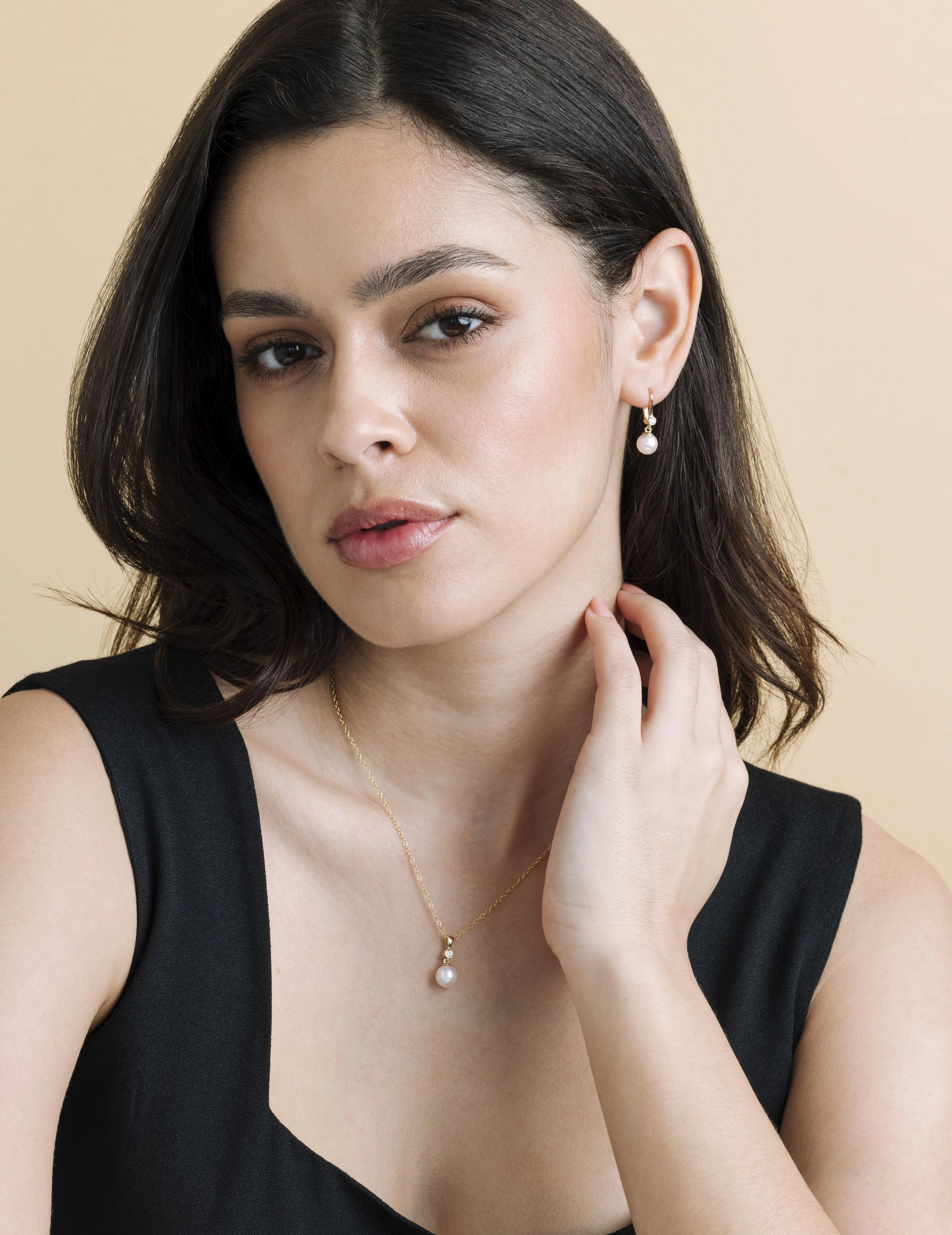 14K Gold White Akoya Cultured Pearl & Diamond Michelle Jewelry Set