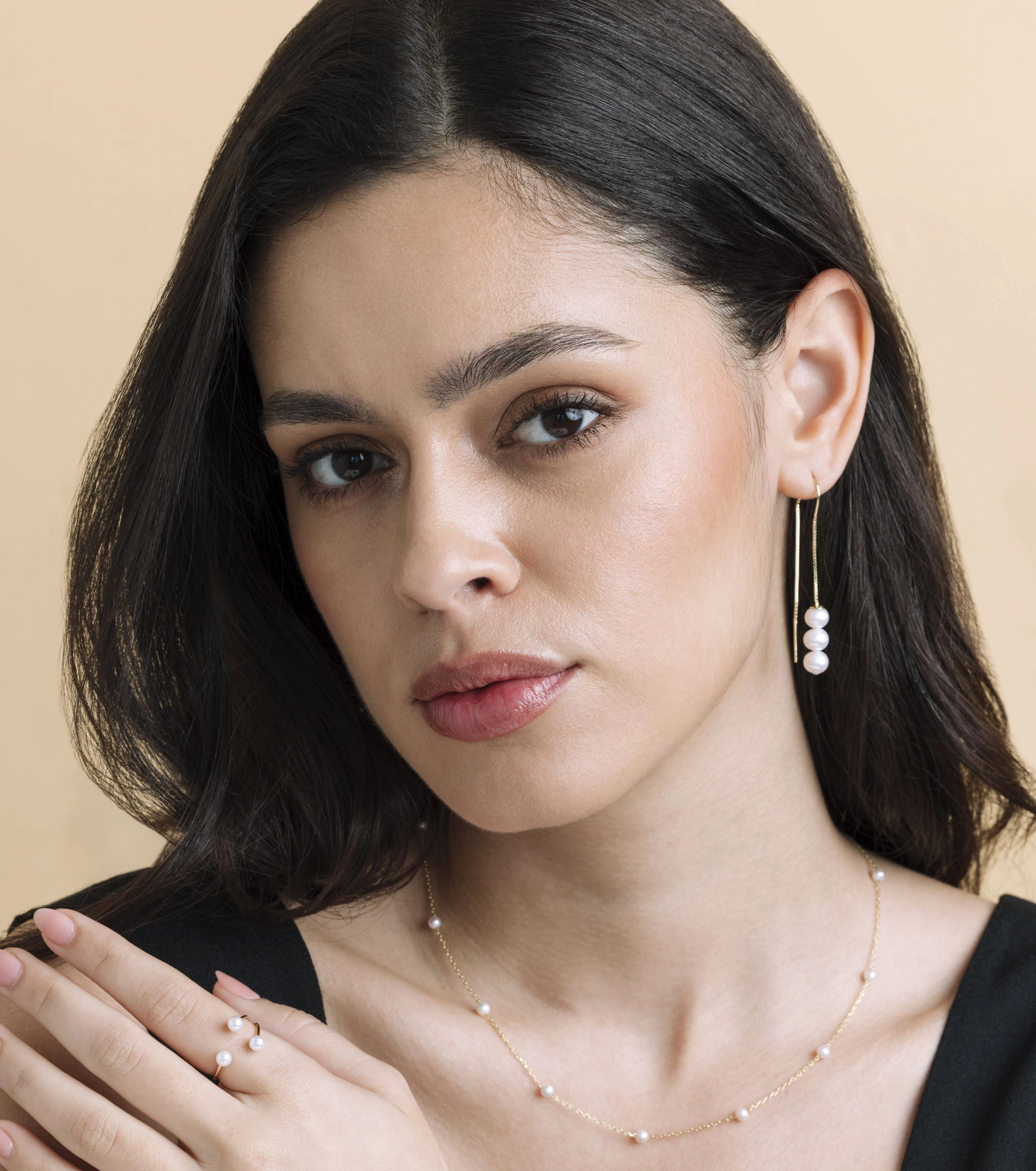 Triple White Freshwater Pearl Louise Earrings