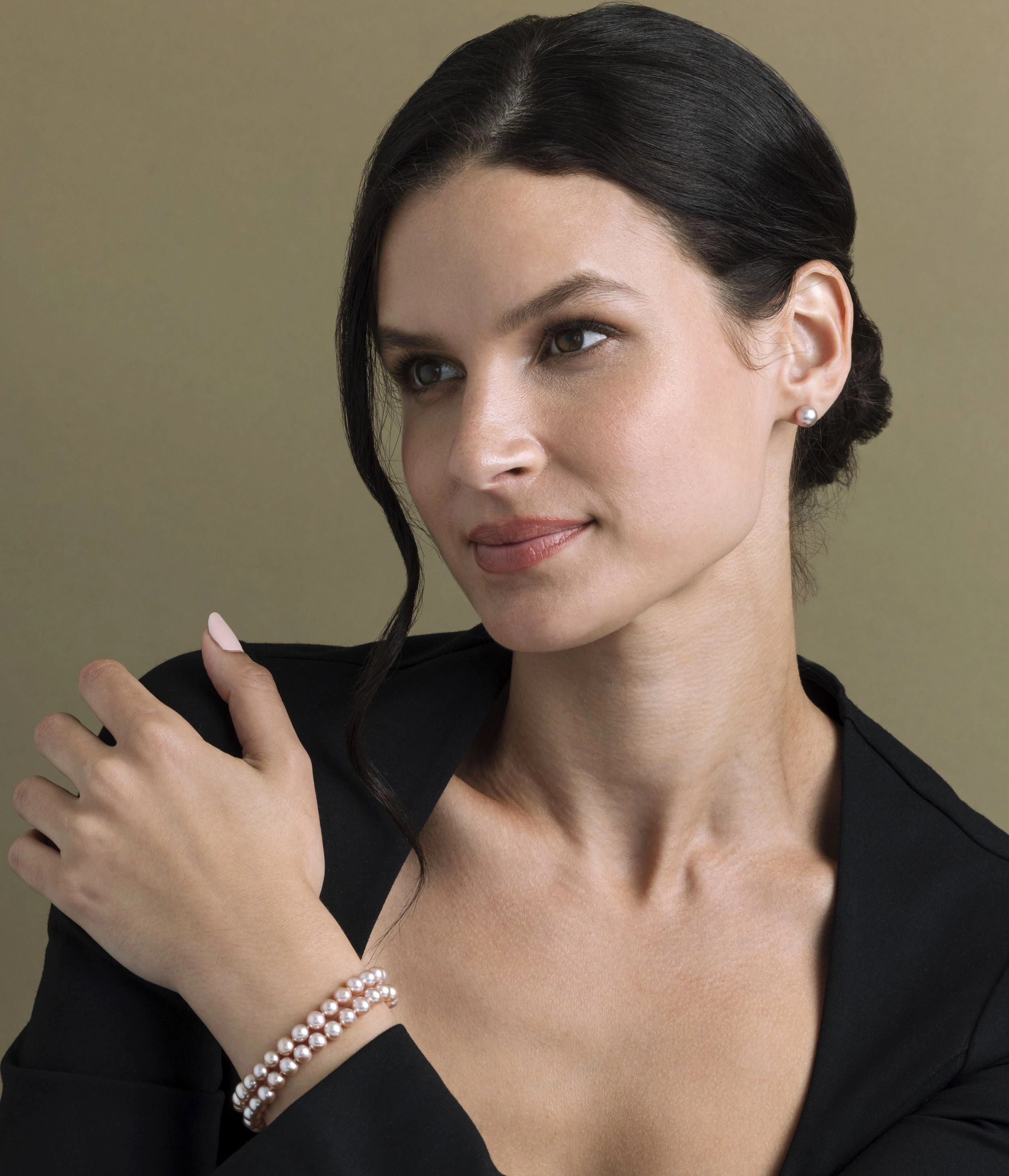 6.5-7mm Pink Freshwater Double Pearl Bracelet - AAA Quality