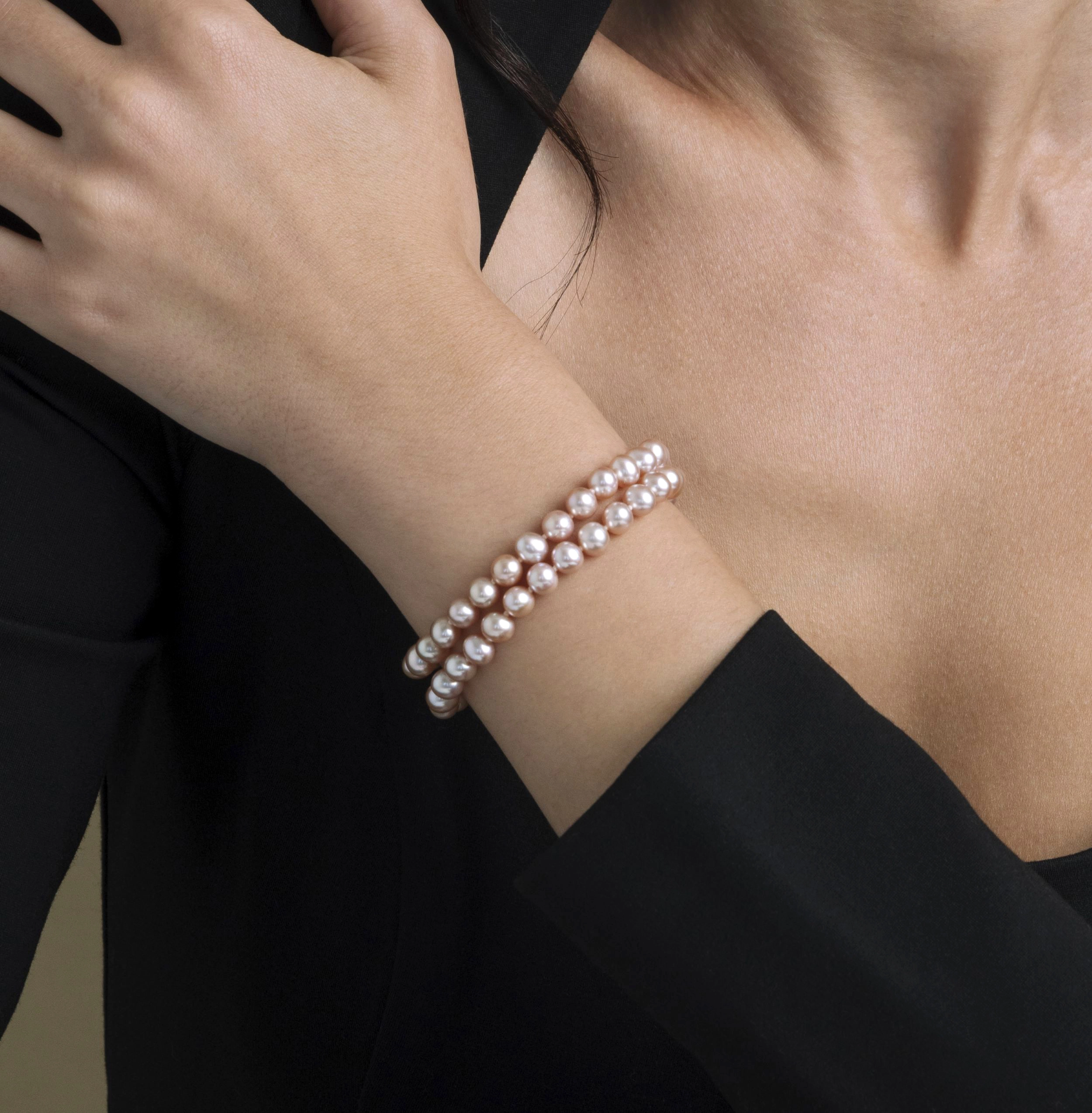 6.5-7mm Pink Freshwater Double Pearl Bracelet - AAA Quality