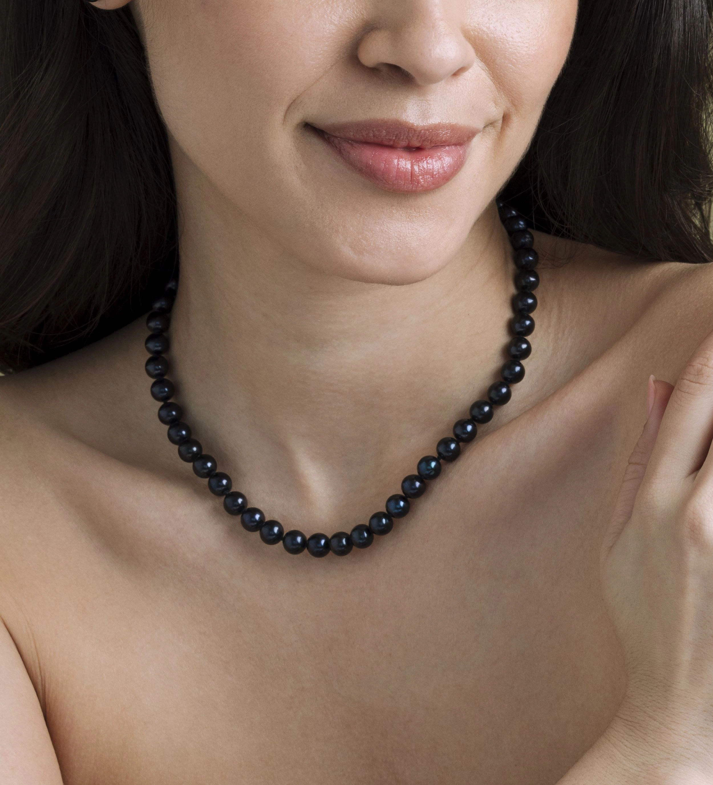 7.5-8.0mm Black Freshwater Pearl Necklace - AAA Quality