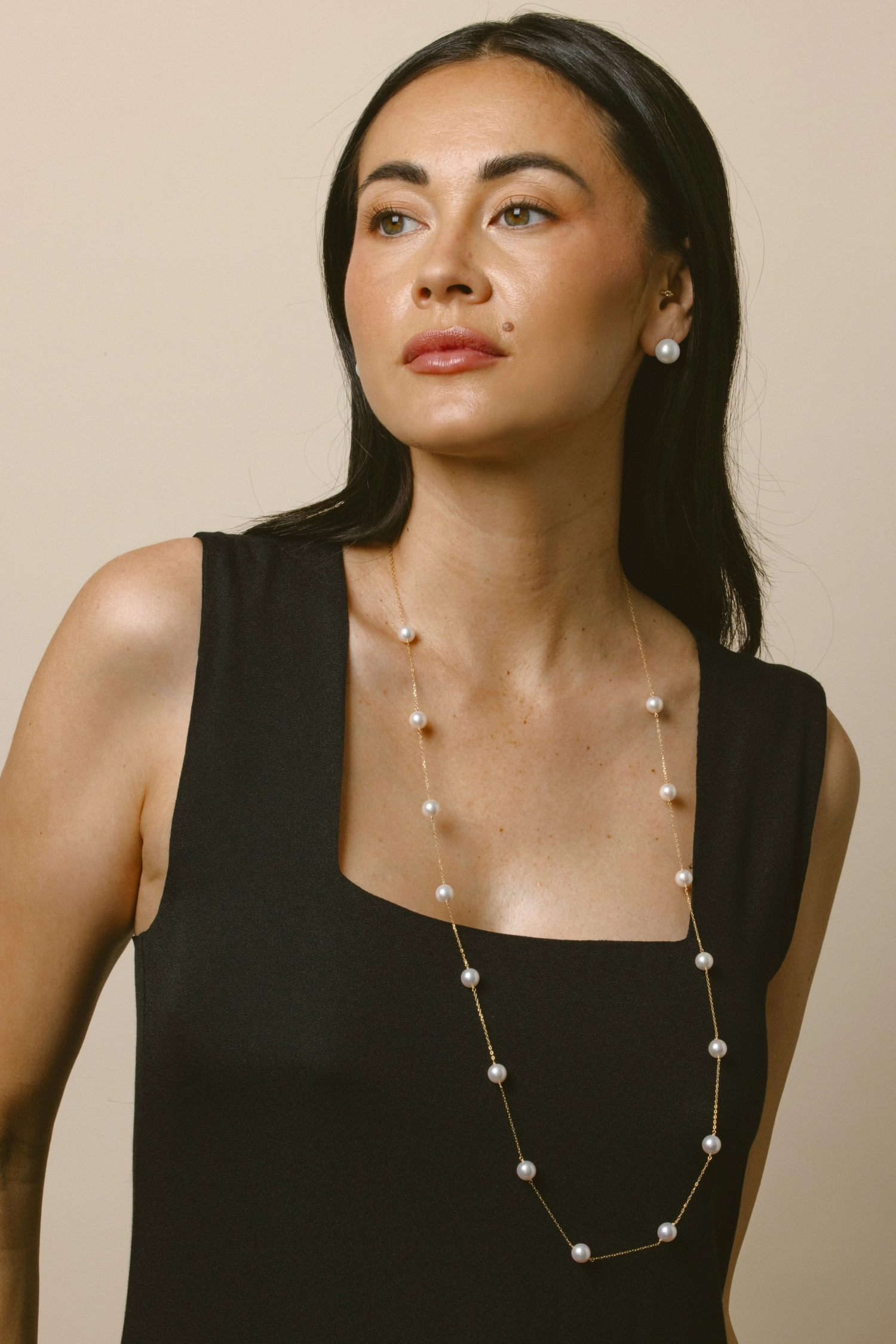 14K Gold 8.0-8.5mm Opera Japanese Akoya Pearl Tincup Necklace