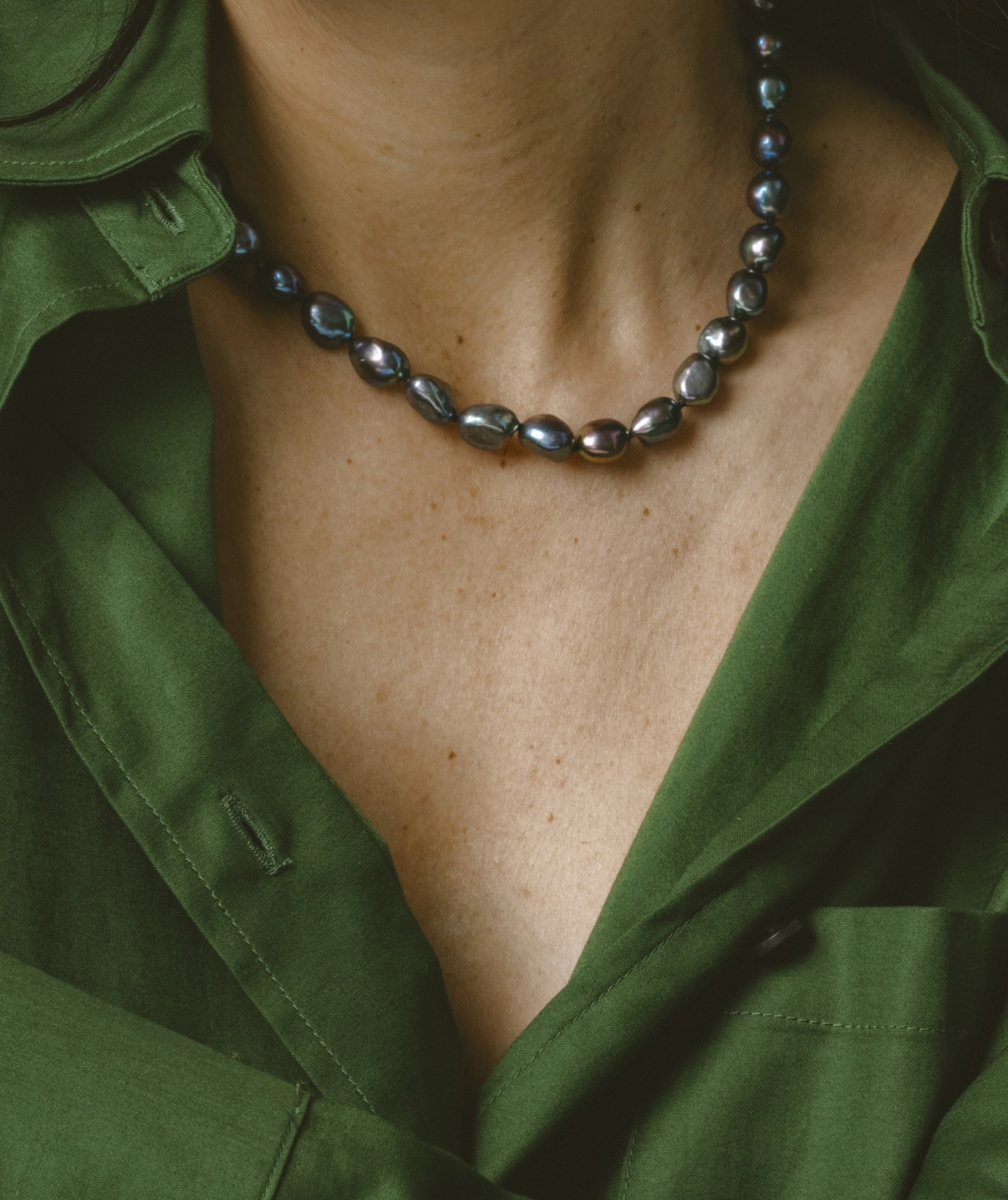 9-10mm Black Freshwater Baroque Pearl Necklace