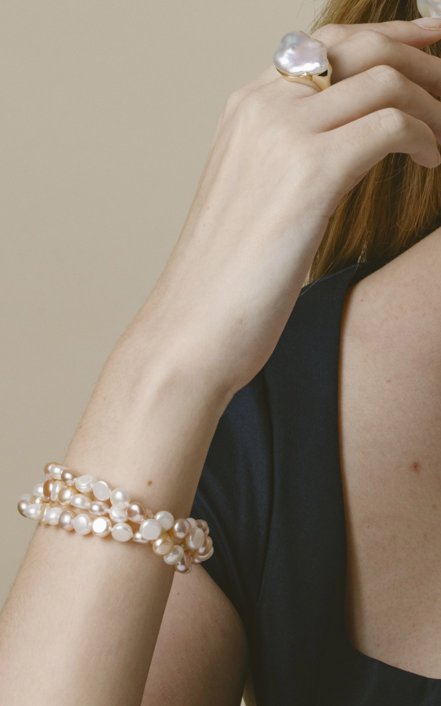 5-6mm Oval Multicolor Freshwater Pearl Triple Pearl Bracelet