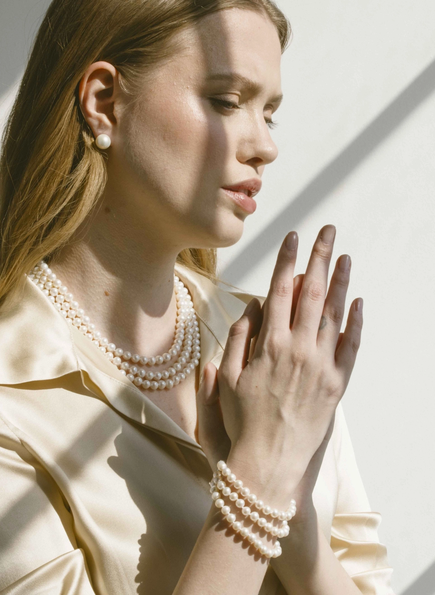 Triple Strand White Freshwater Pearl Necklace