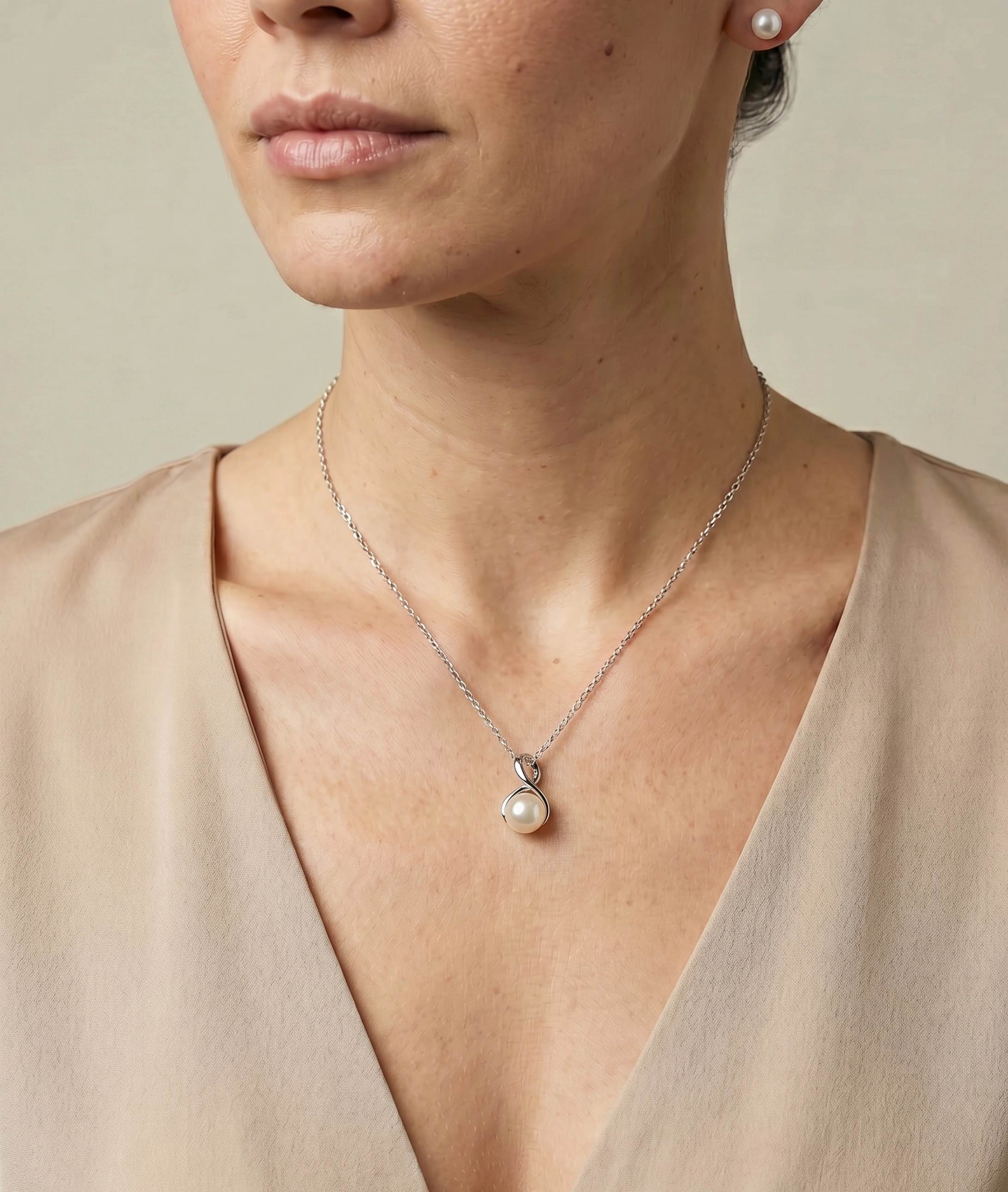 White Freshwater Pearl Infinity Pendant