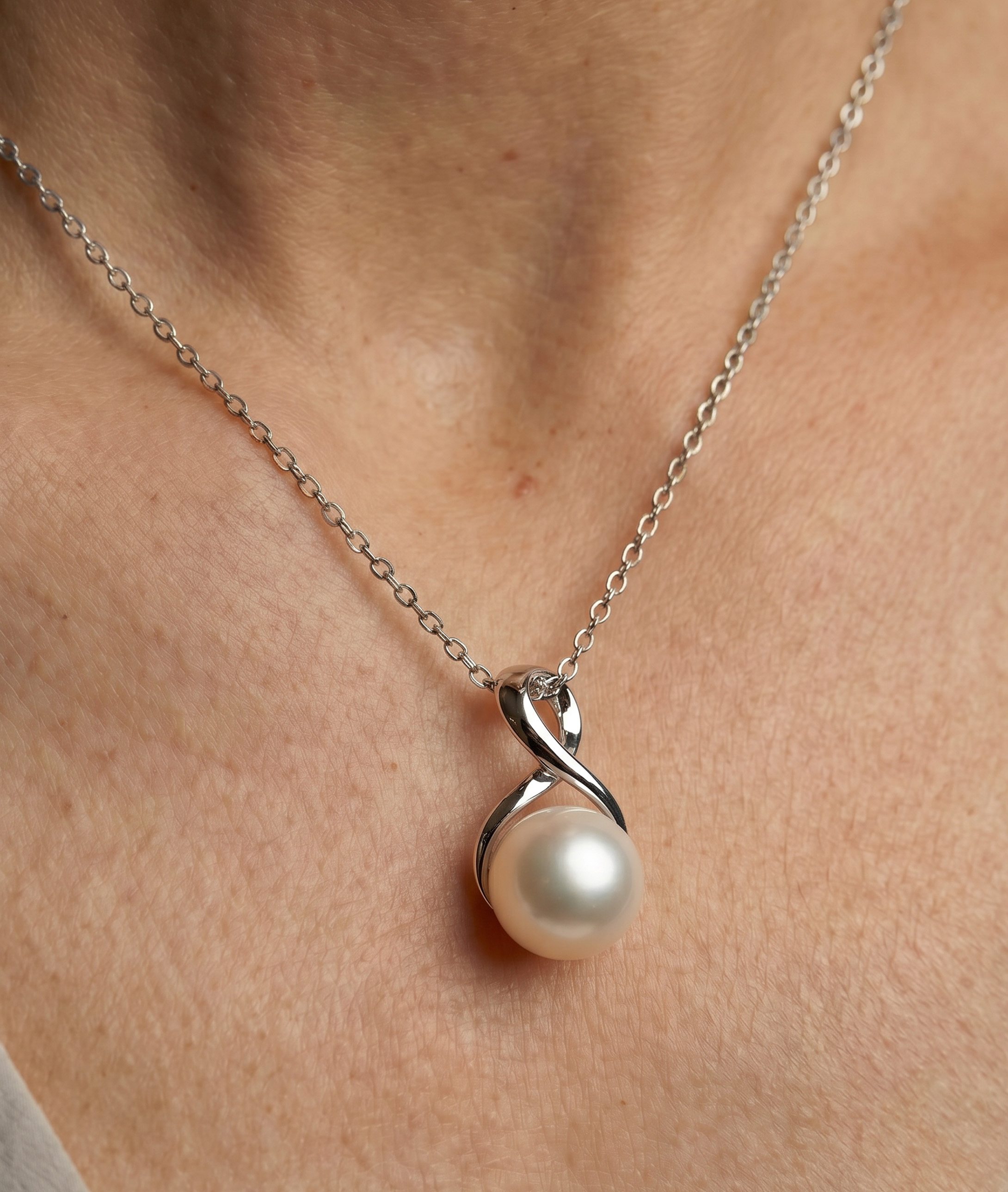 White Freshwater Pearl Infinity Pendant - Secondary Image