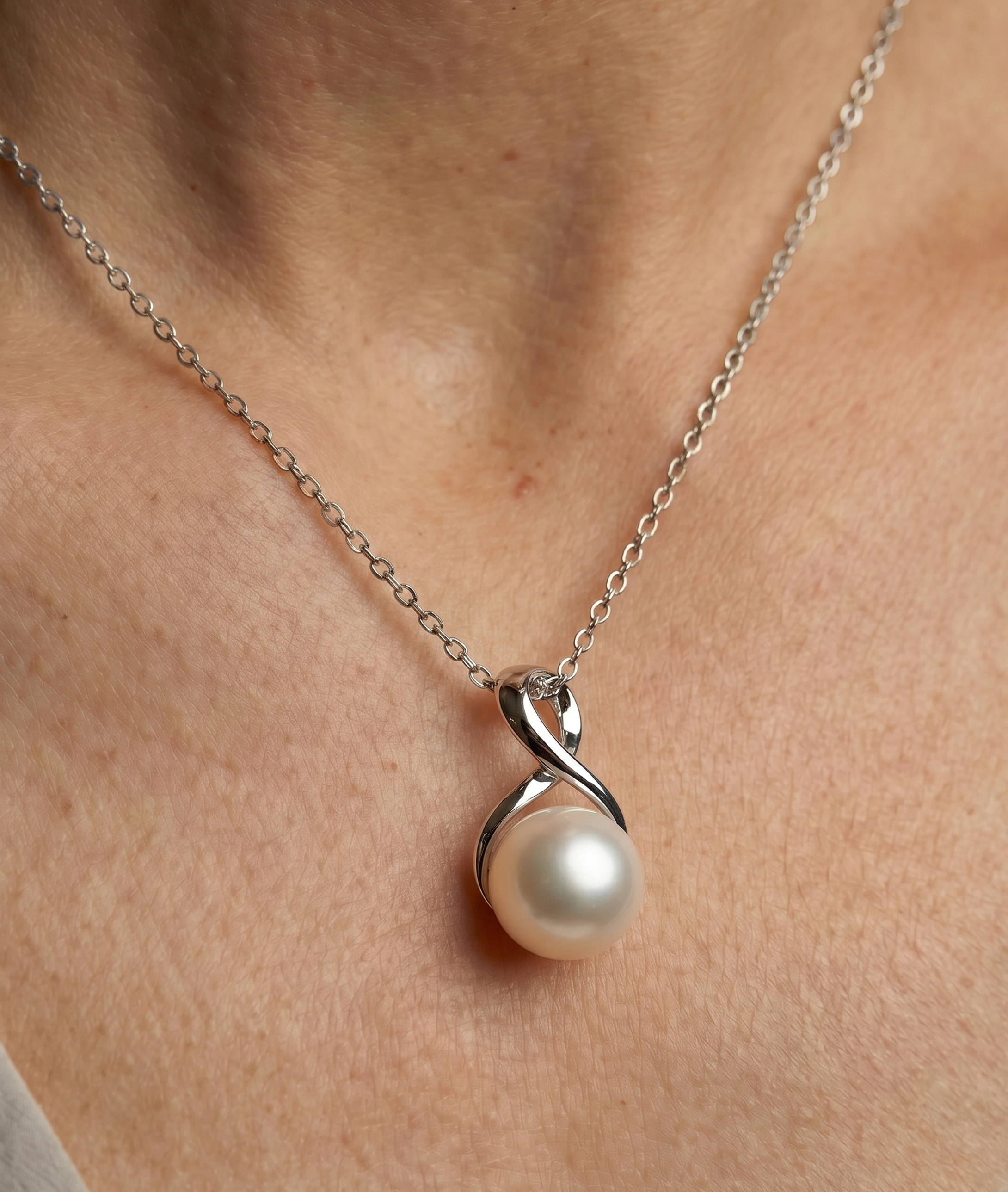 White Freshwater Pearl Infinity Pendant