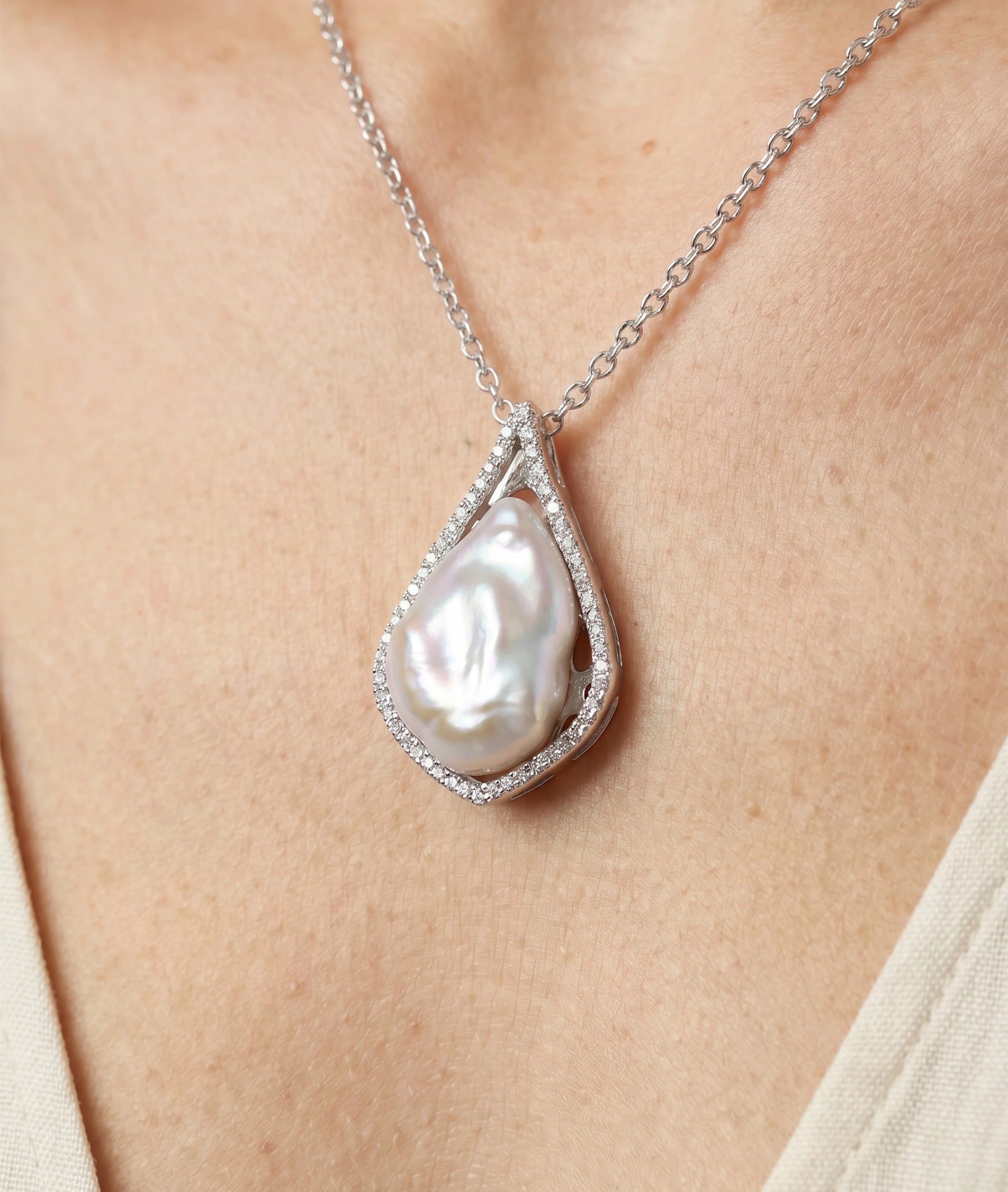 White Freshwater Baroque Coin Pearl Majestic Pendant