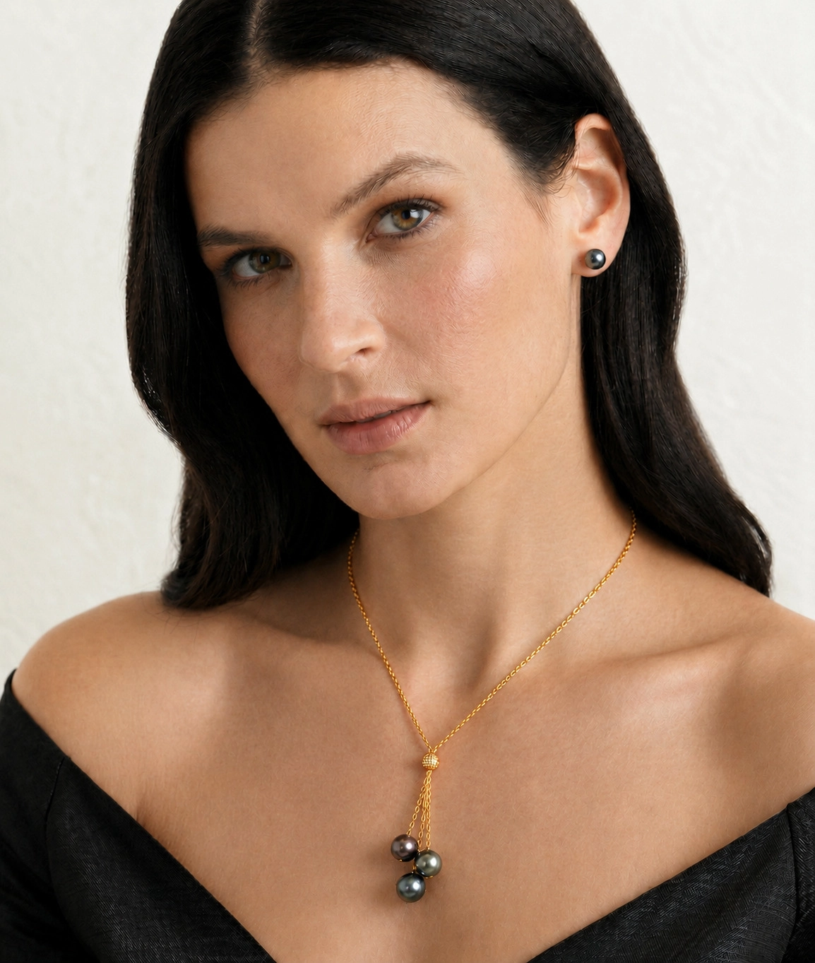 14K Gold Multicolor Tahitian Pearl Tincup Cluster Pendant