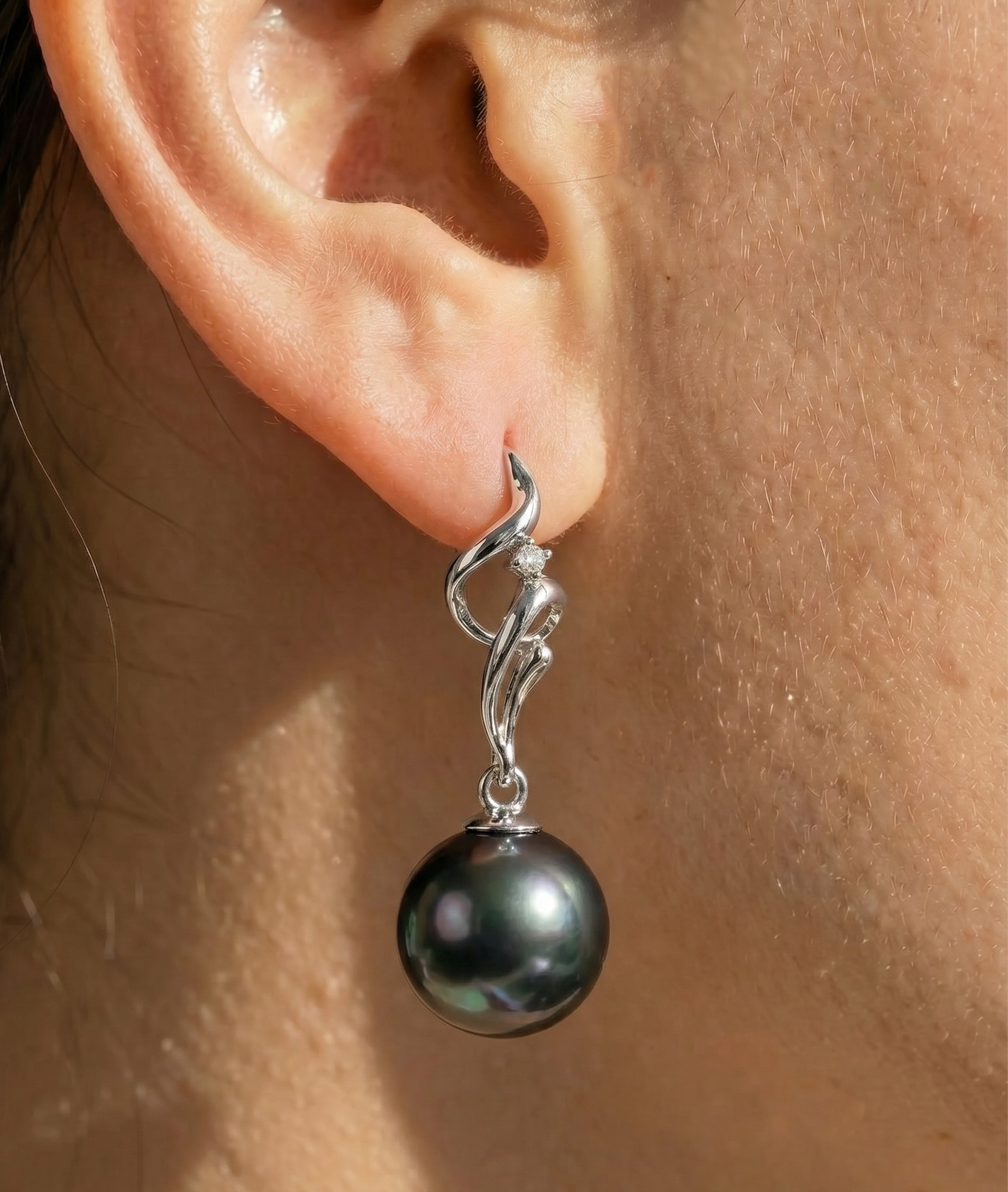Tahitian South Sea Pearl & Diamond Aria Earrings - Secondary Image