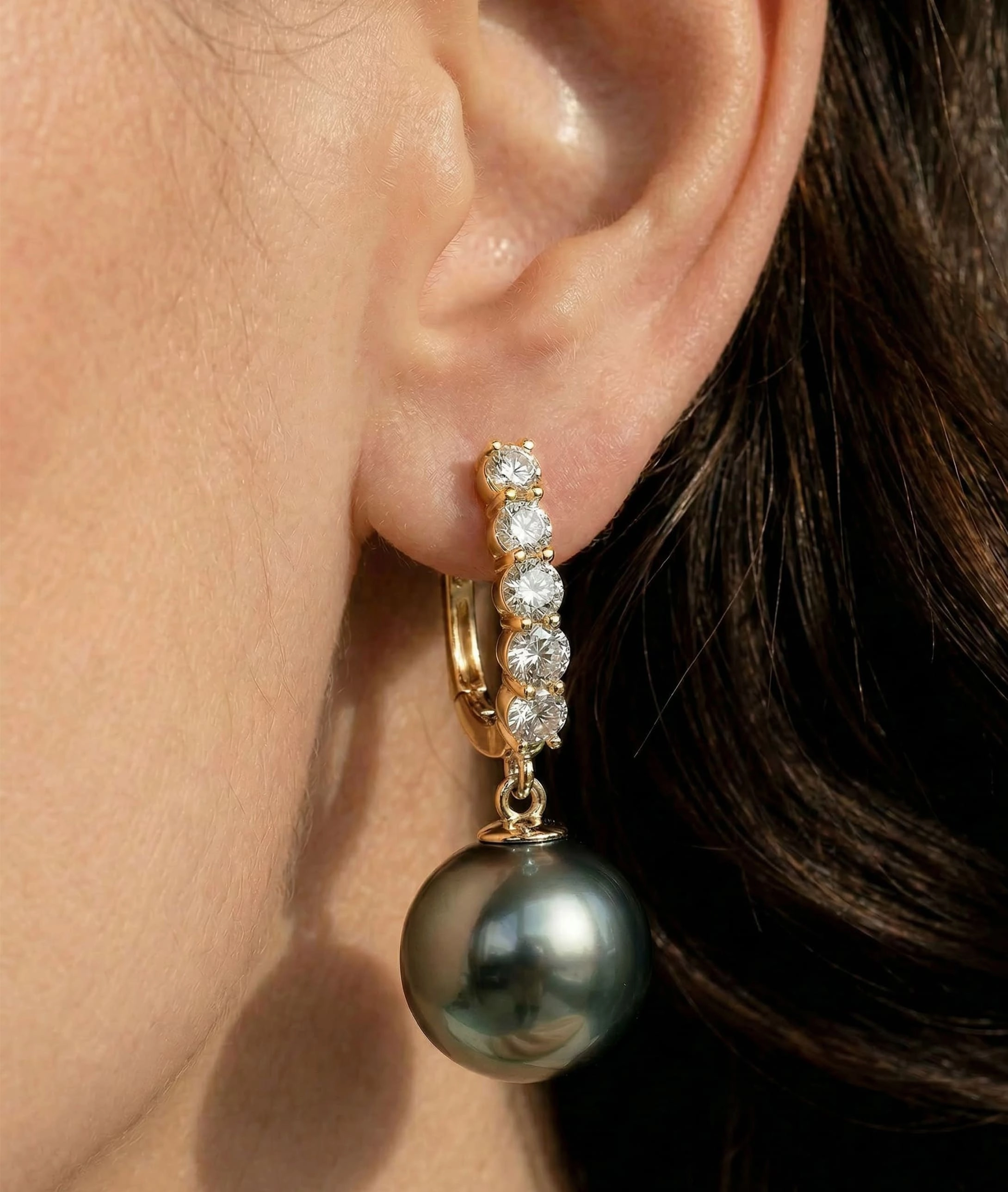 Tahitian South Sea Pearl & Diamond Belle Earrings