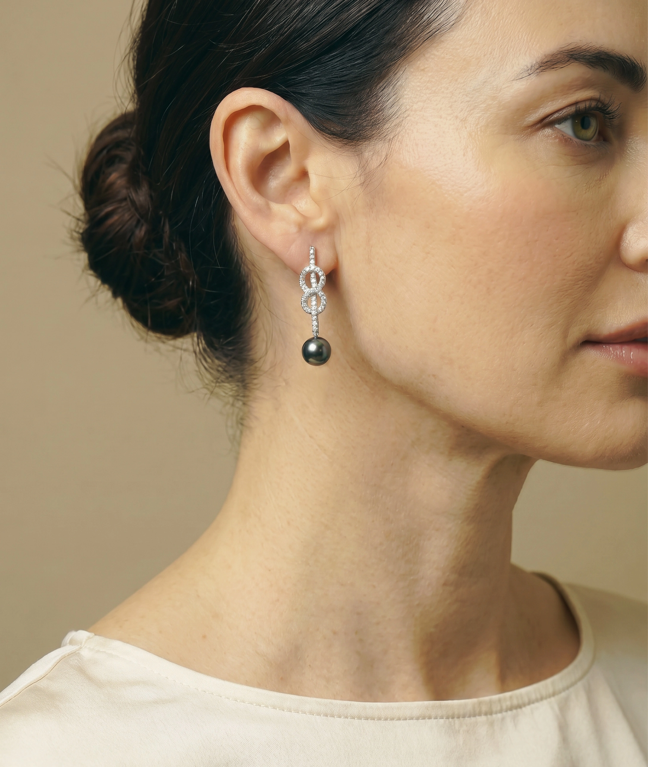 Tahitian South Sea Pearl & Diamond Levana Infinity Earrings