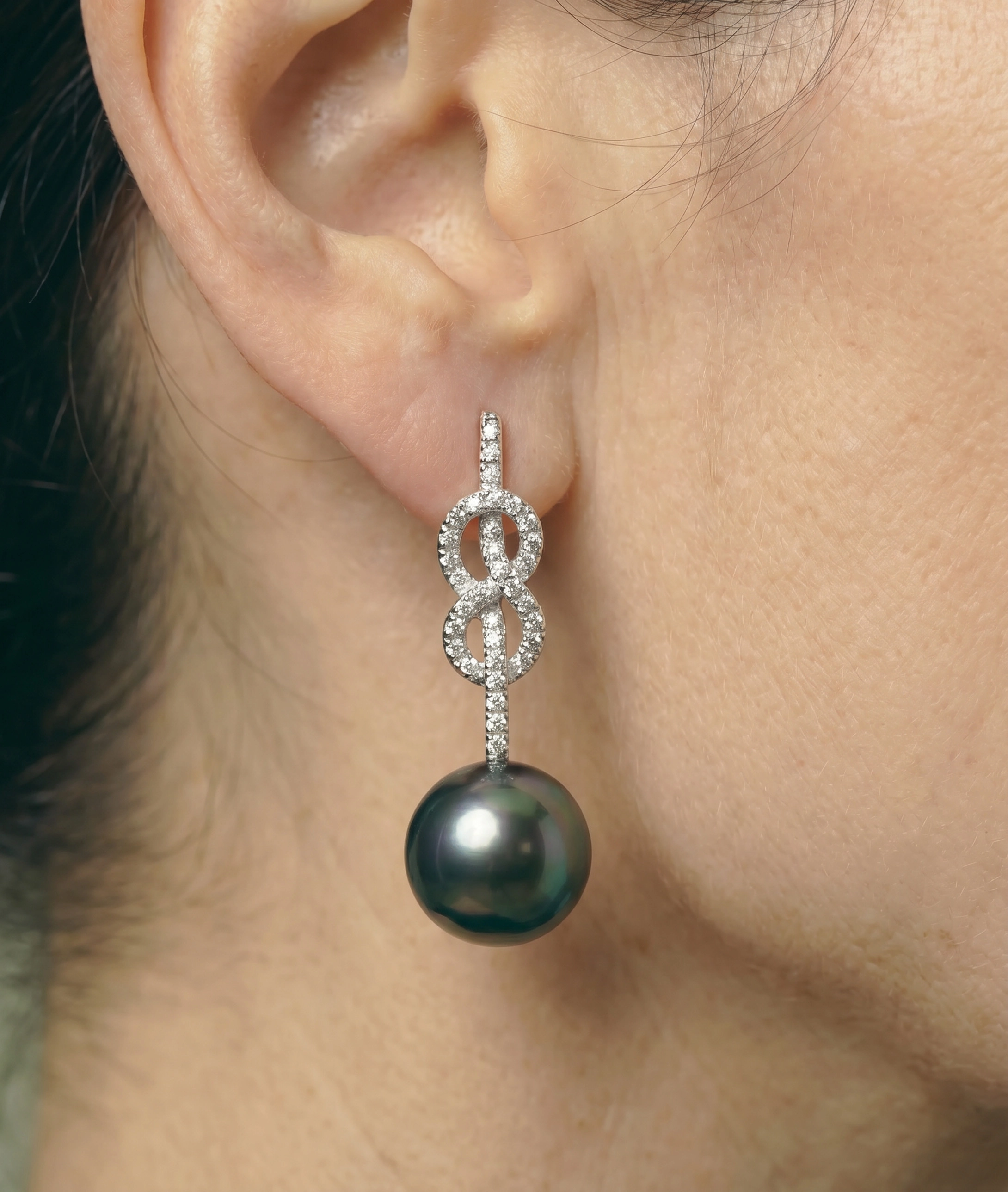 Tahitian South Sea Pearl & Diamond Levana Infinity Earrings