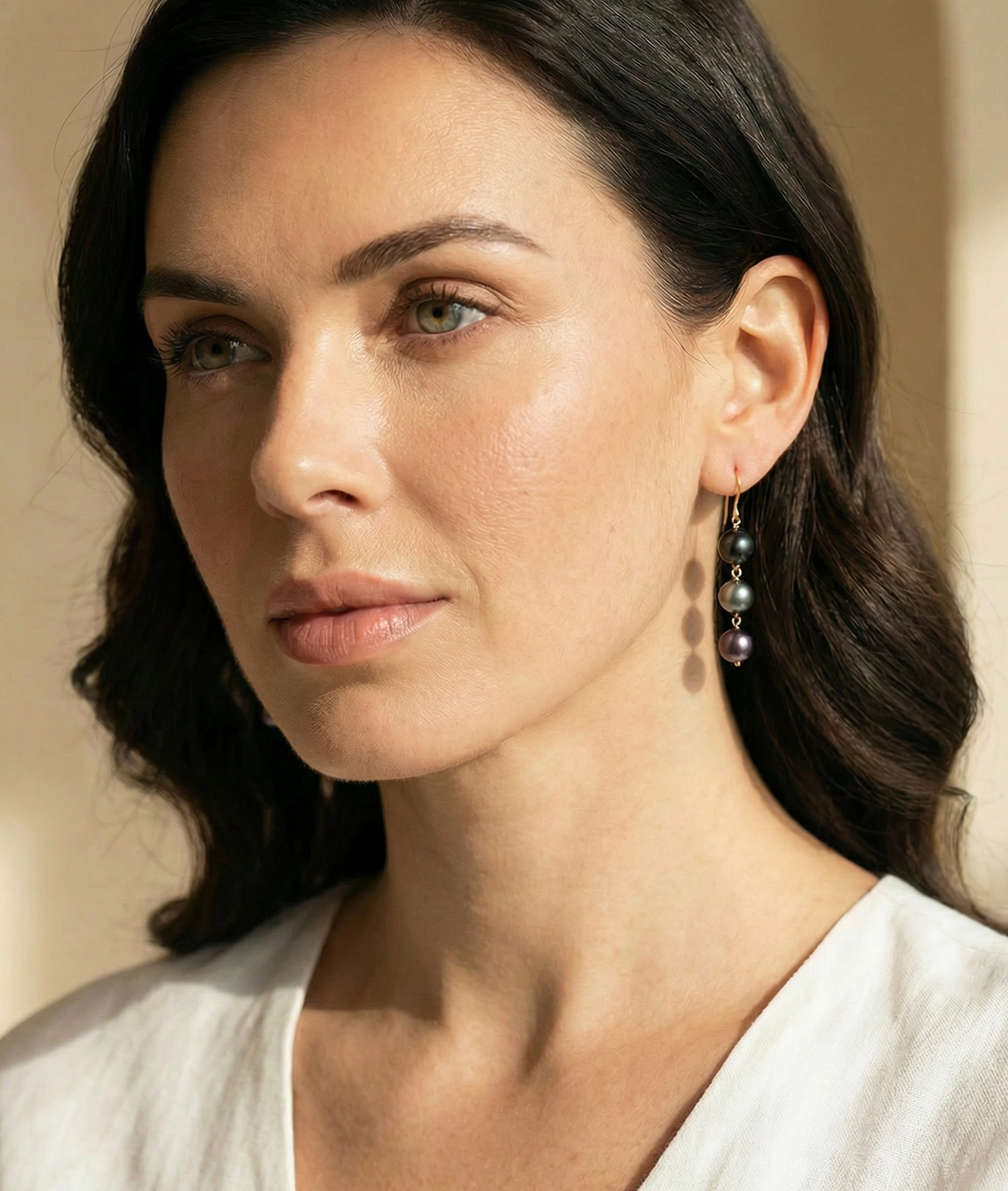 7-8mm 14K Gold Tahitian South Sea Drop Multicolor Pearl Tincup Earrings