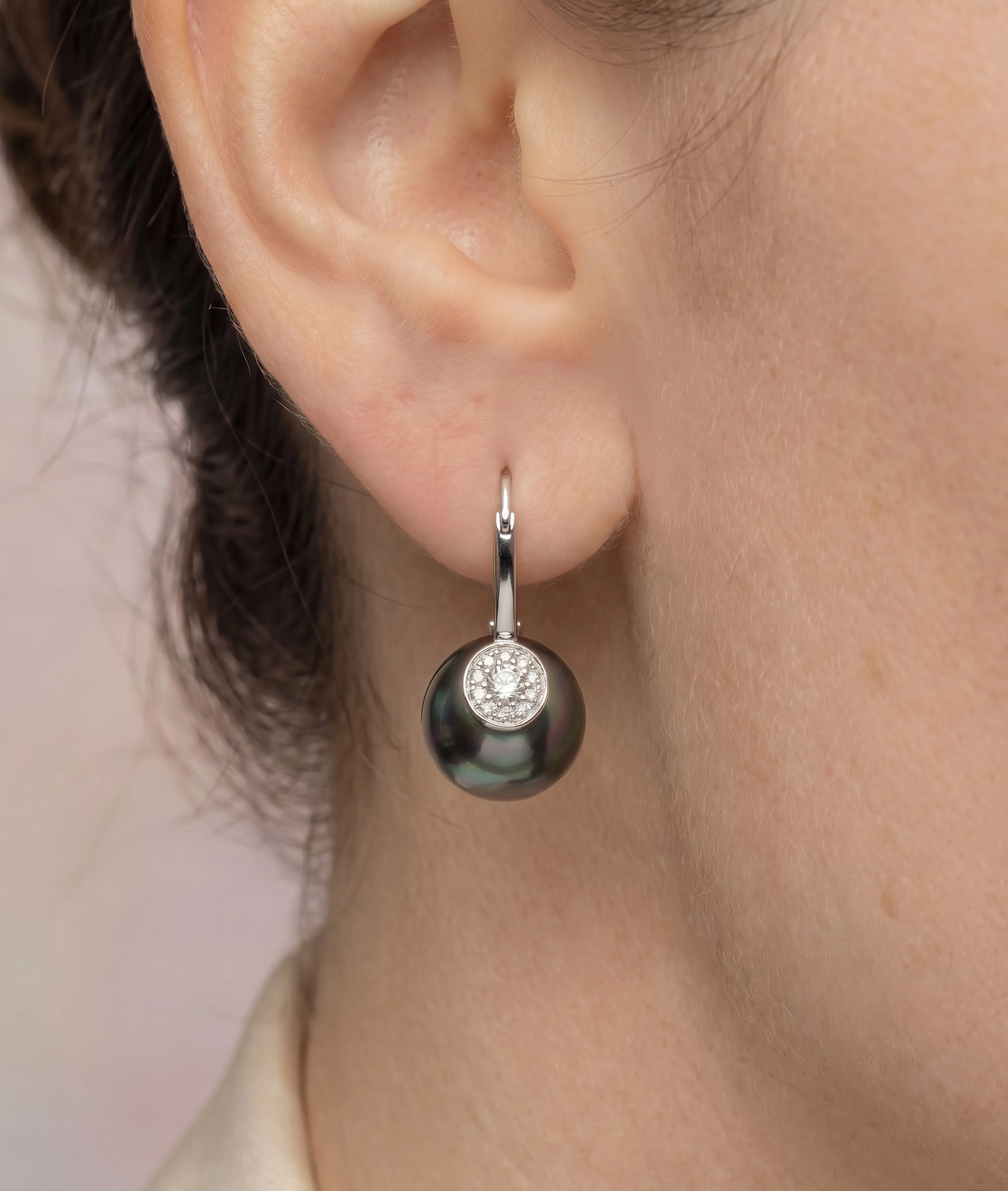 Tahitian South Sea Pearl & Diamond Huggie Vivian Earrings