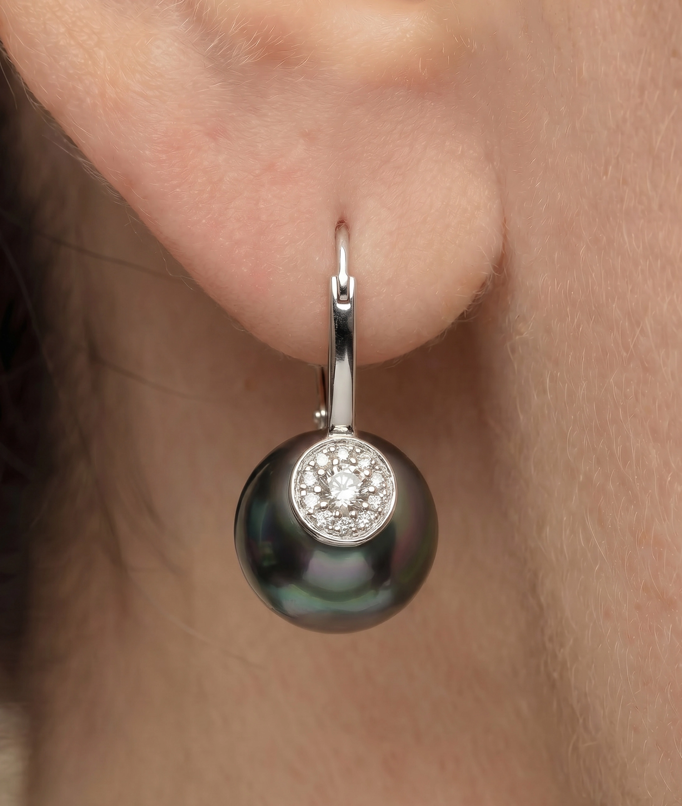 Tahitian South Sea Pearl & Diamond Huggie Vivian Earrings