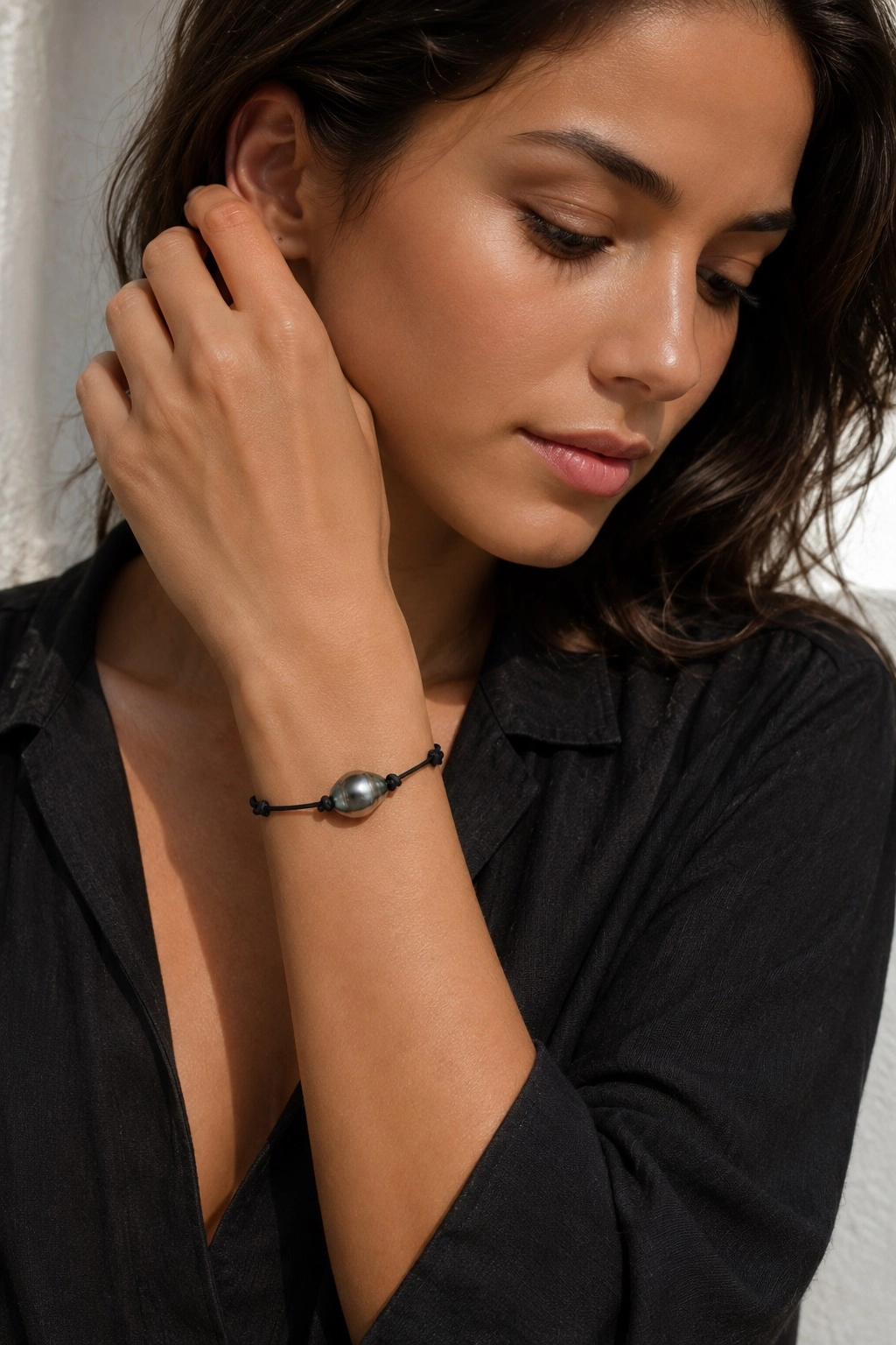 Tahitian Baroque Pearl Leather Adjustable Bracelet for Women