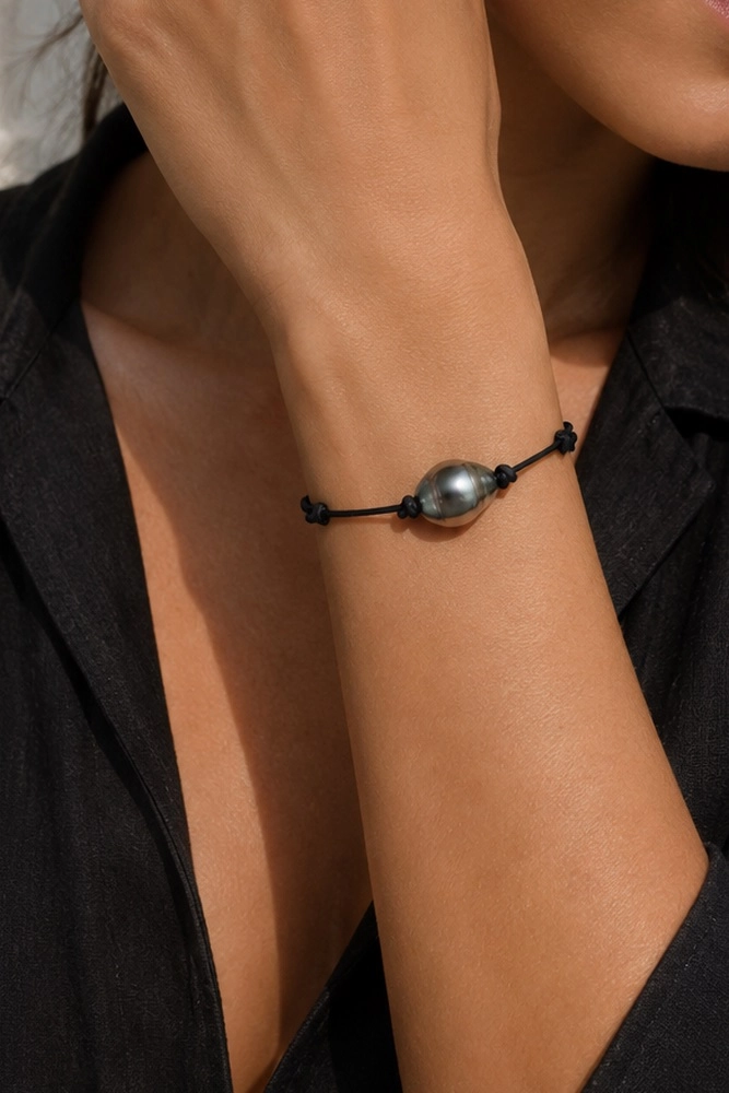 Tahitian Baroque Pearl Leather Adjustable Bracelet for Women