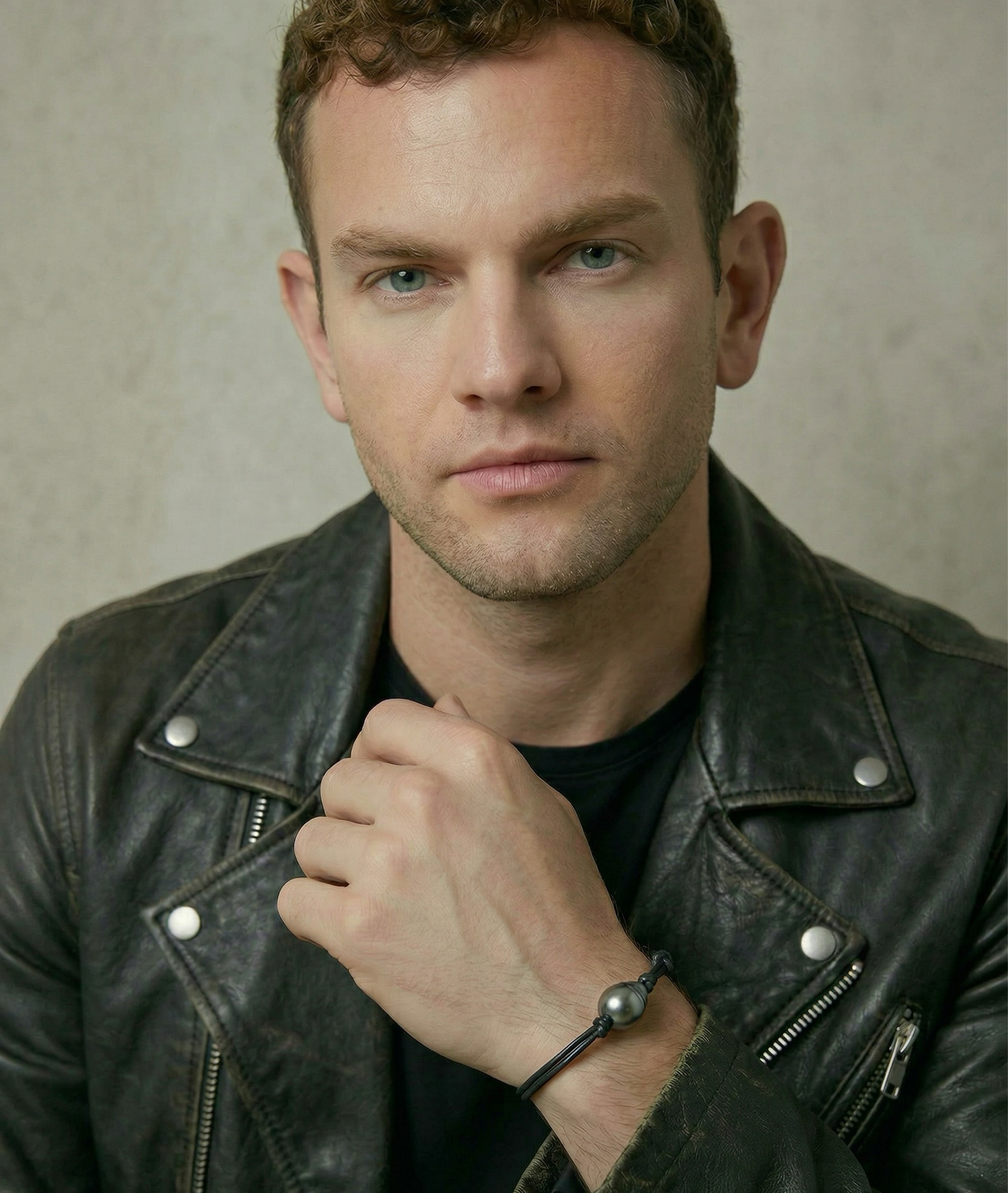 Tahitian Baroque Pearl Leather Adjustable Bracelet for Men - Model Image