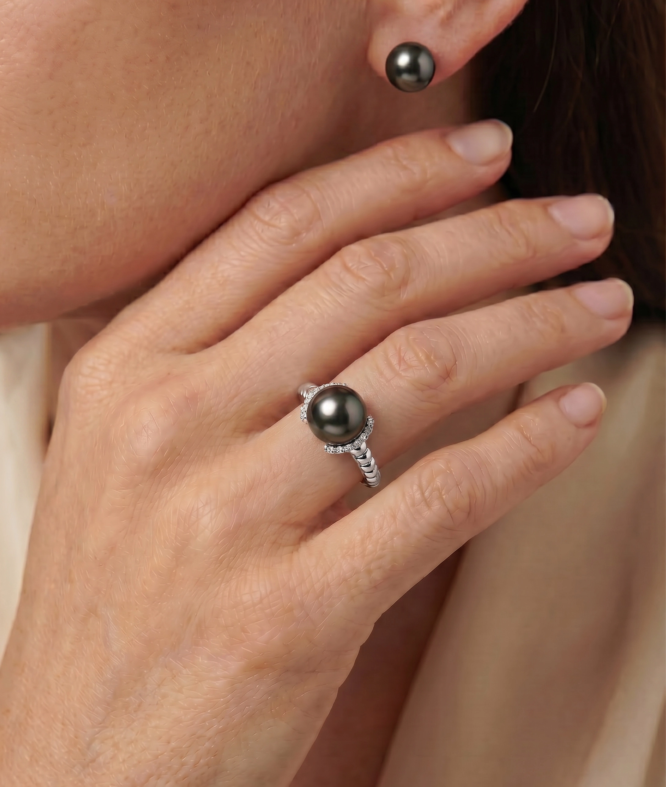 Tahitian South Sea Pearl & Diamond Jackie Ring