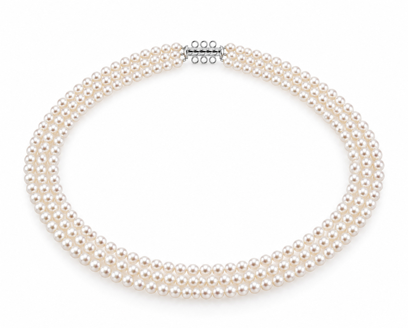 Triple Strand White Akoya Pearl Necklace