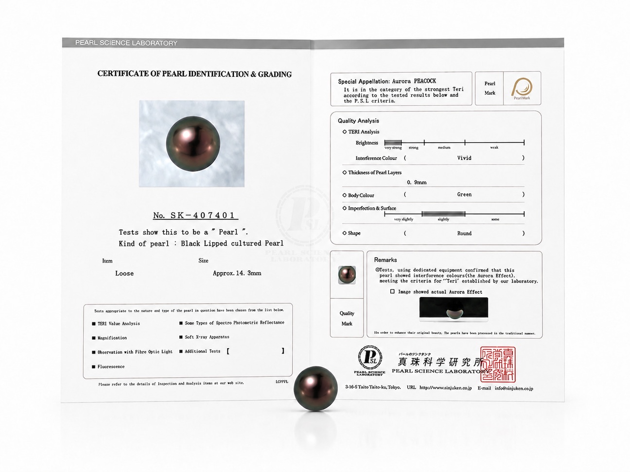 14.3mm Tahitian South Sea Peacock Pearl - PSL Certified