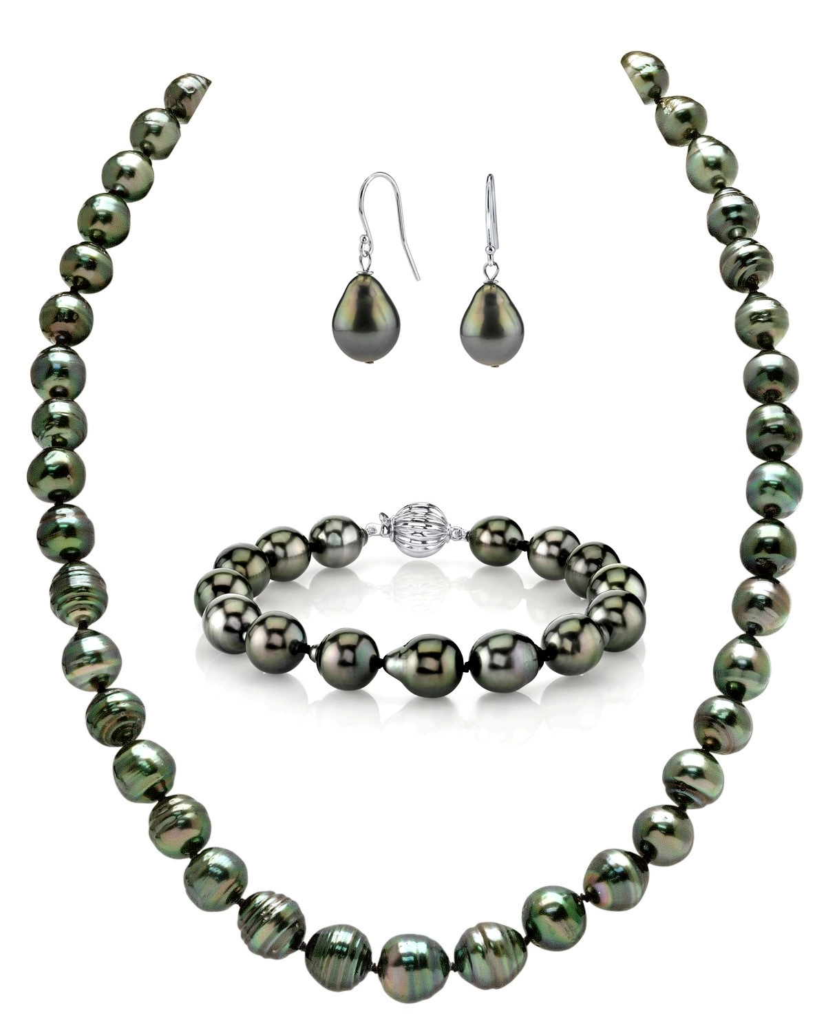 Tahitian South Sea Circle-Baroque Pearl Necklace, Bracelet, Tincup Earrings Set