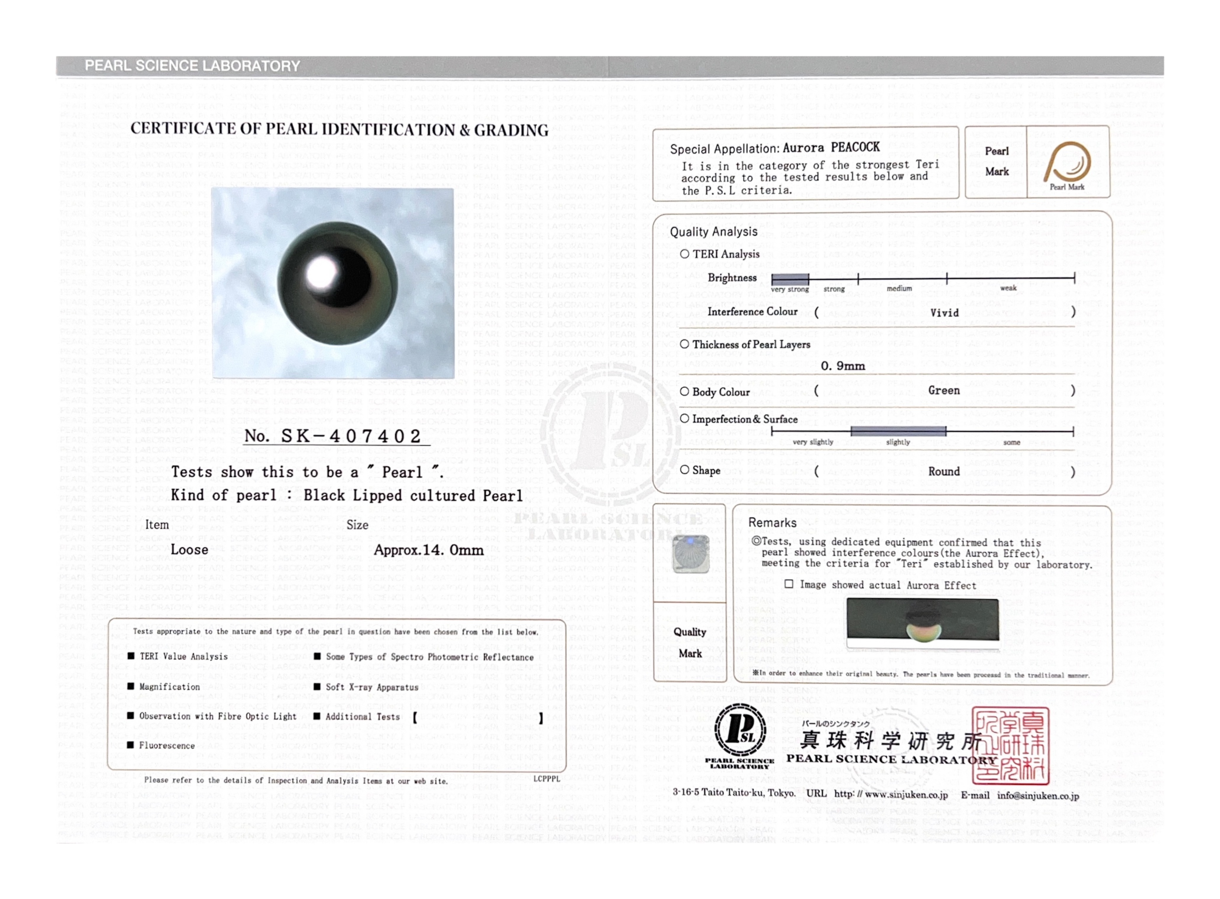 14mm Tahitian South Sea Peacock Pearl - PSL Certified