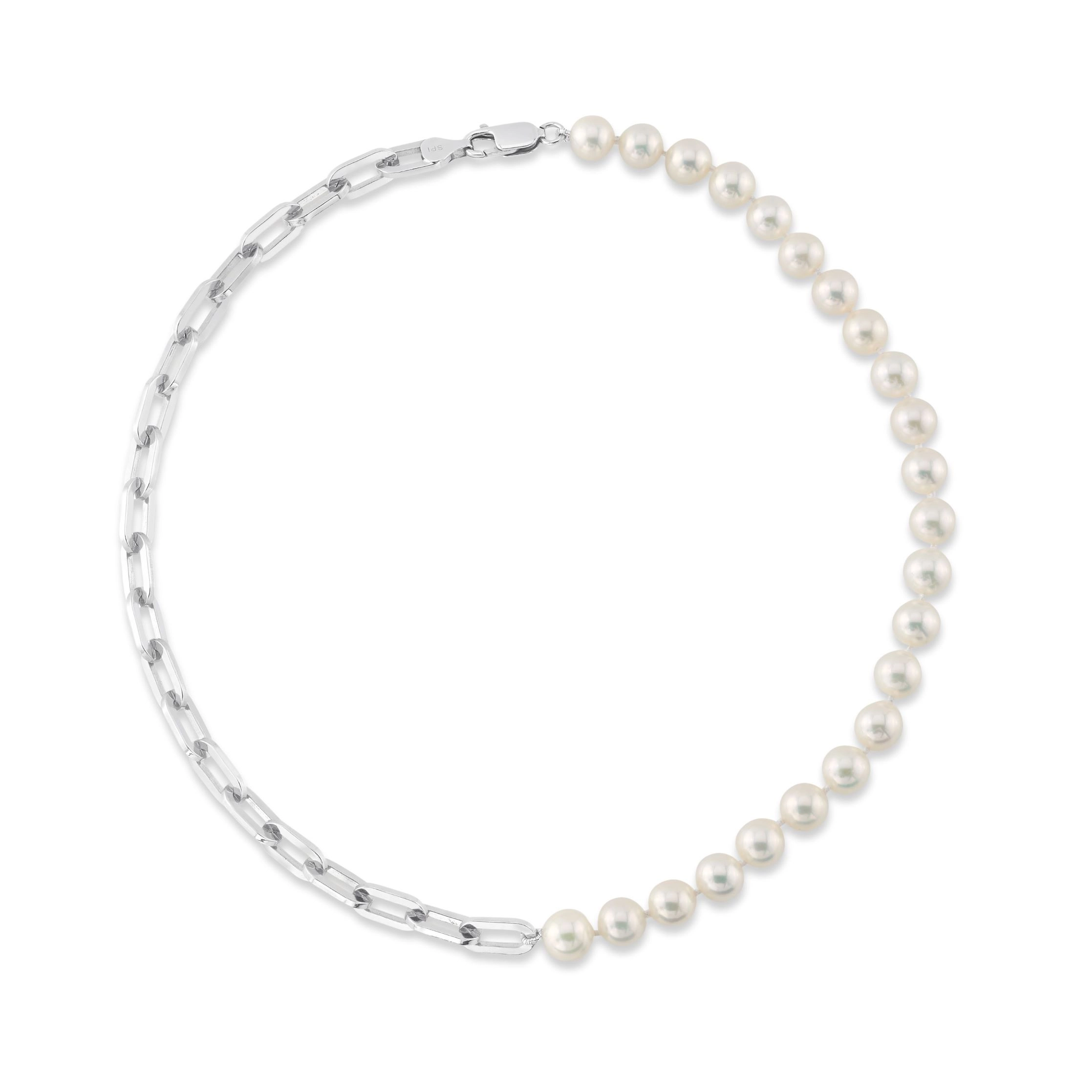 7mm White Freshwater Scarlett Pearl & Chain Necklace