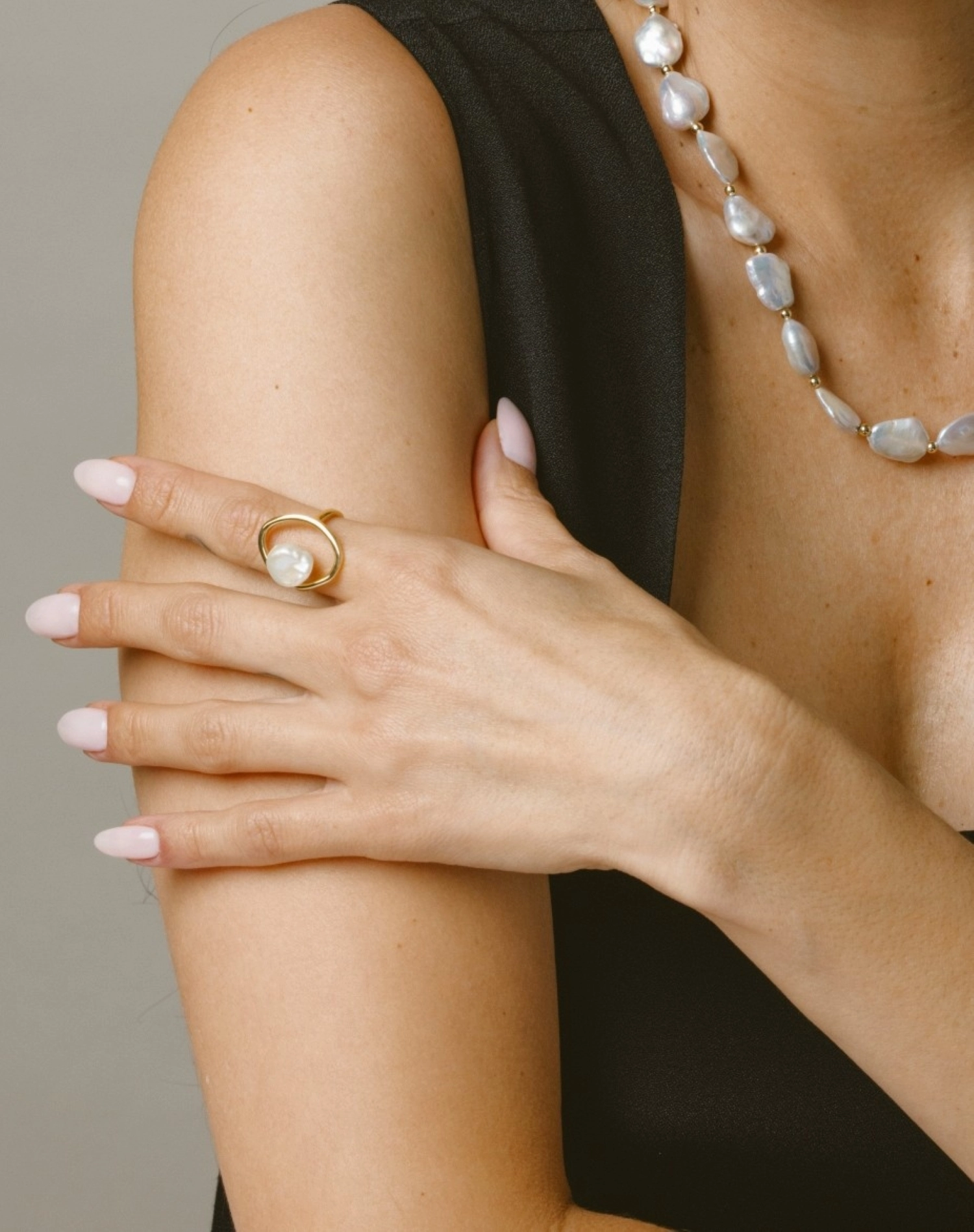 White Freshwater Baroque Pearl Monroe Ring