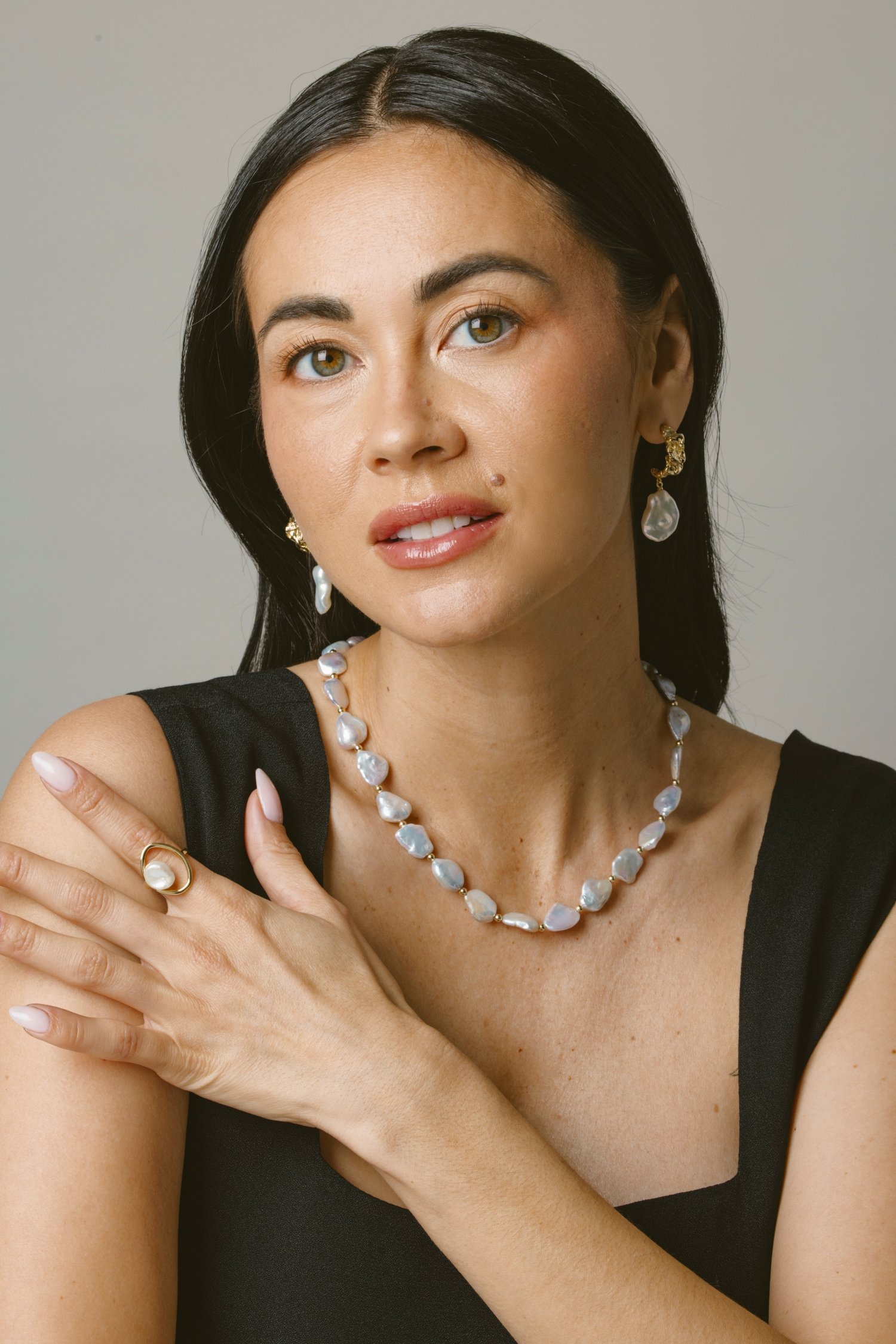 White Freshwater Cultured Keshi Pearl Amara Necklace for Women